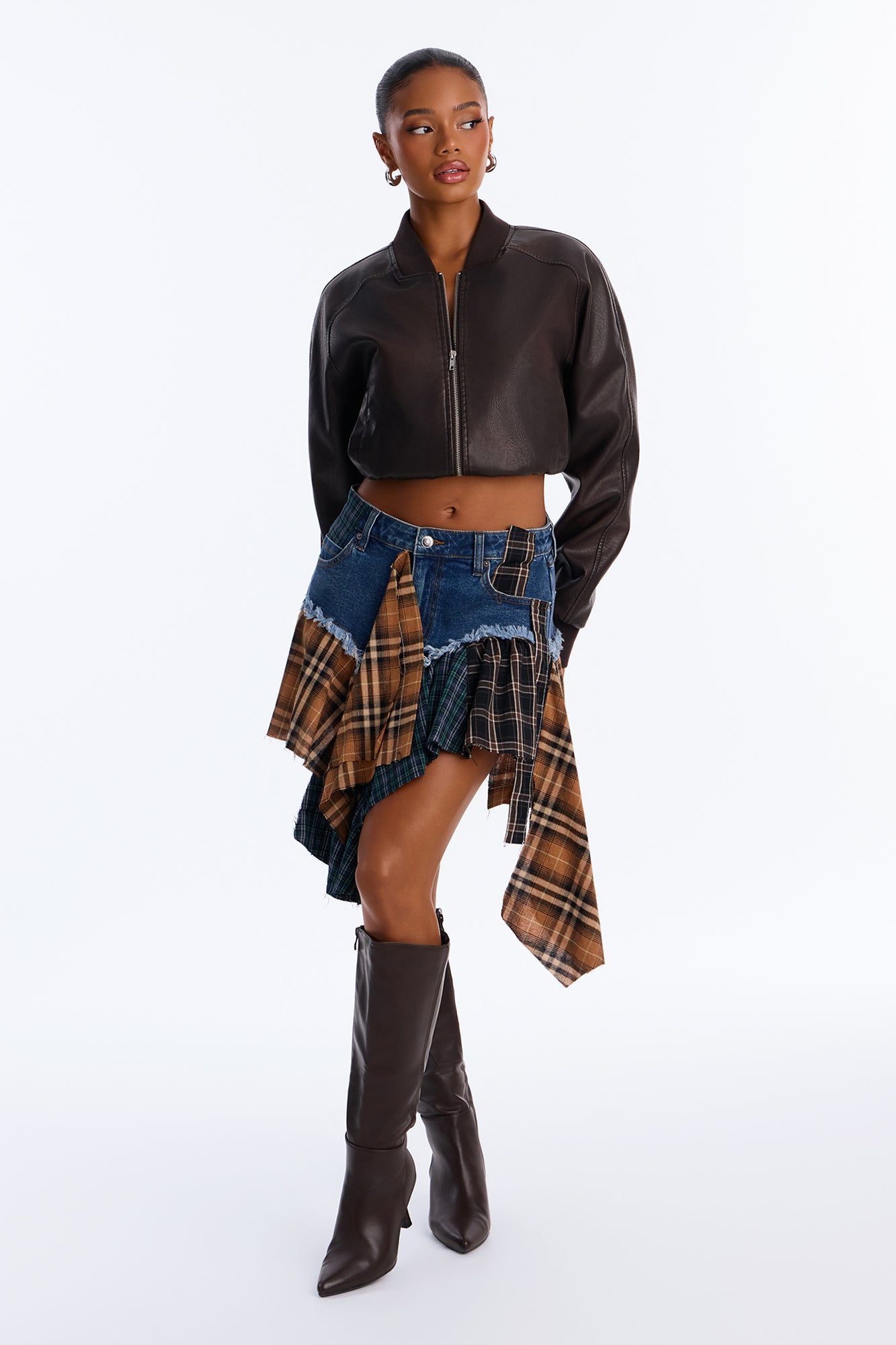 Rad In Plaid Skirt - Medium Blue Wash