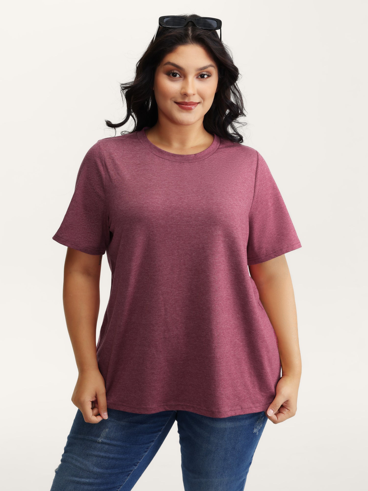 Stretchy Round Neck Solid T-Shirt