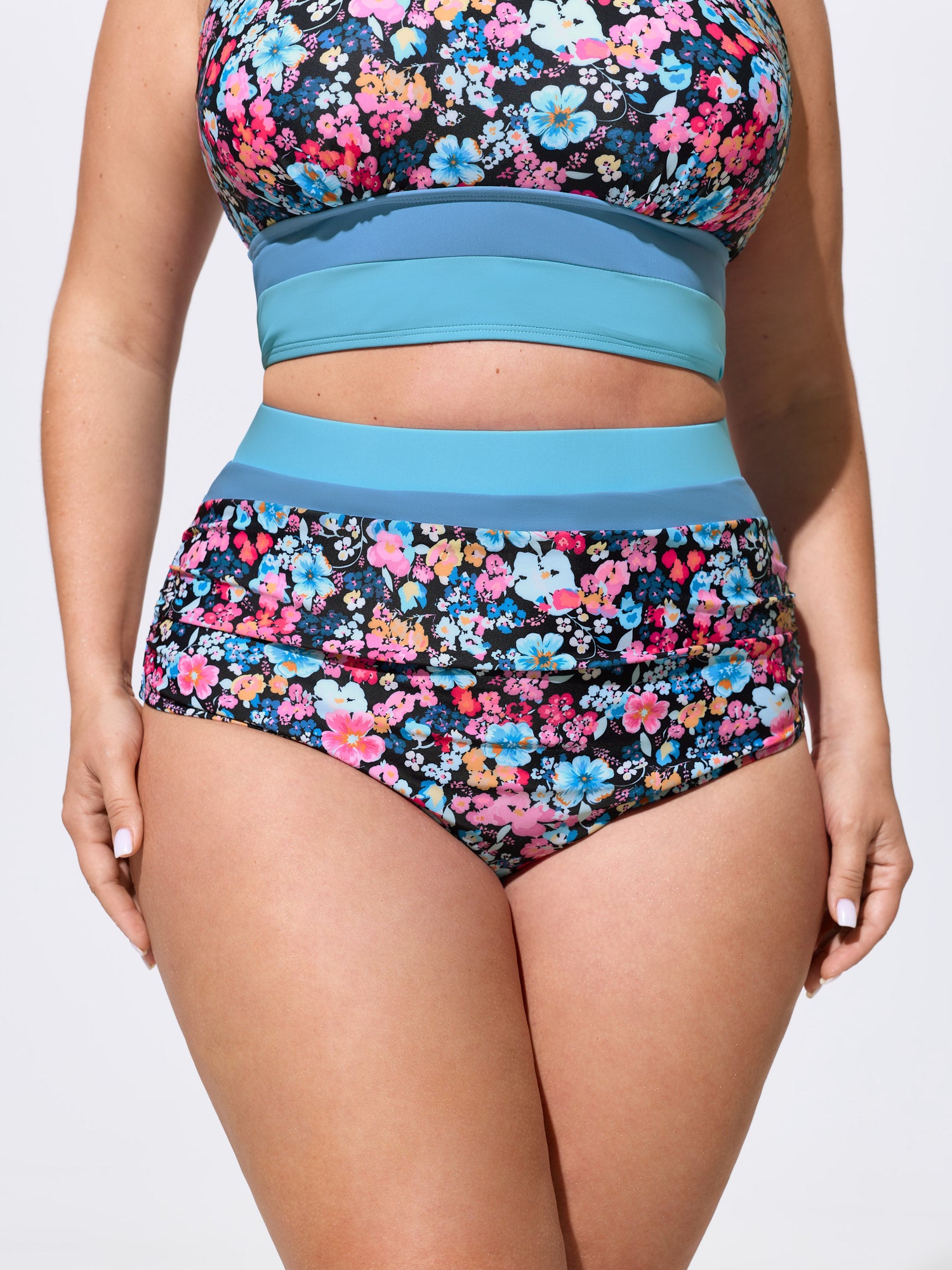 Floral Print Color Contrast Bikini Bottoms
