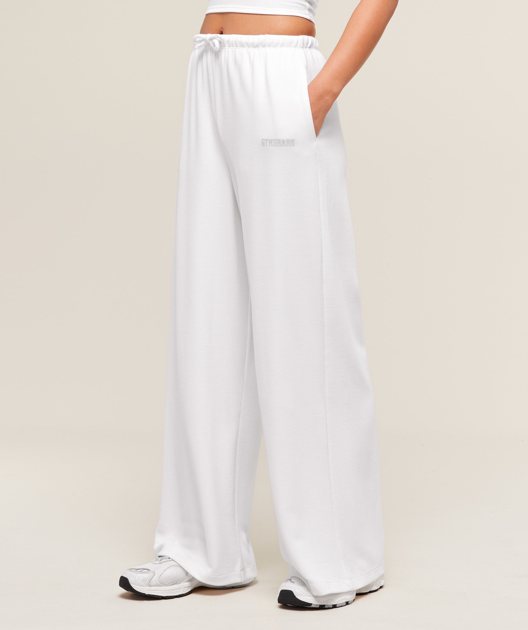 Gymshark Waffle Wide Leg Pants - White