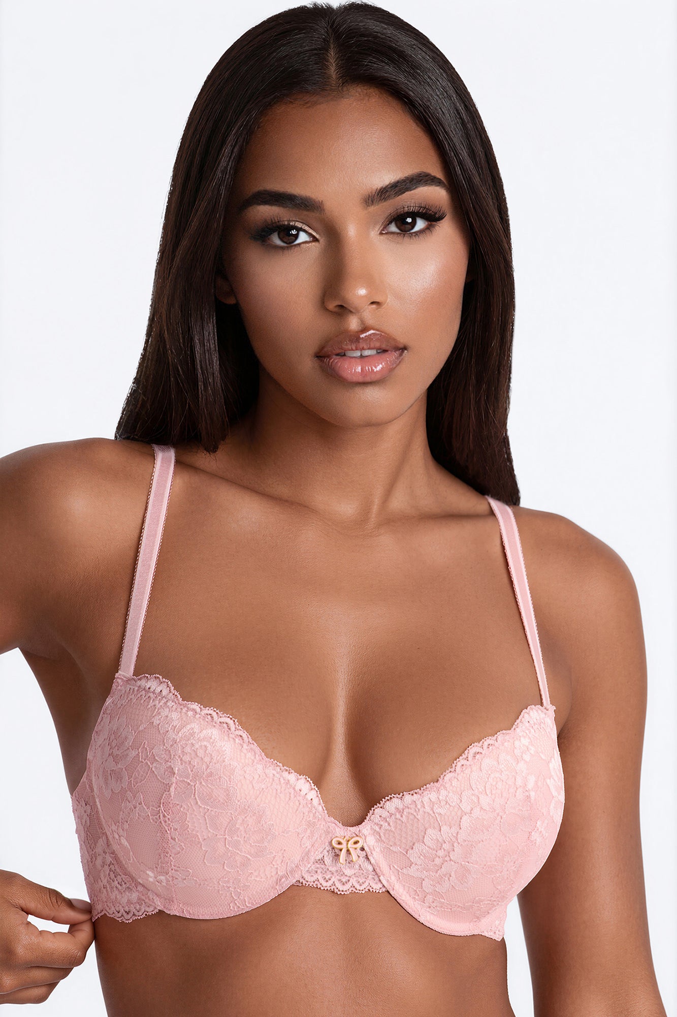 Charm Me Up Lace Push Up Balconette Bra - Pink