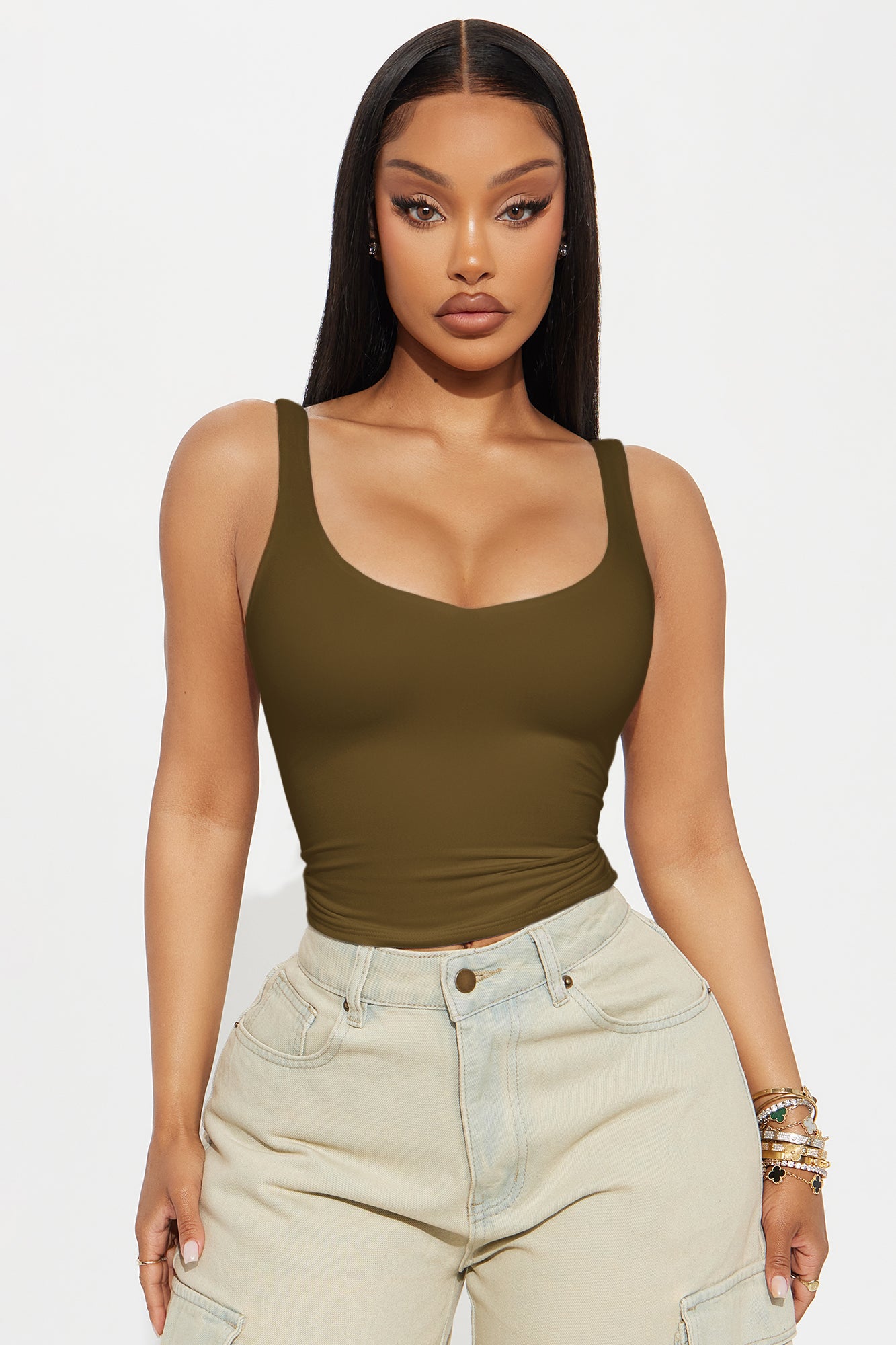 Quinn Double Lined Tank Top - Dark Olive