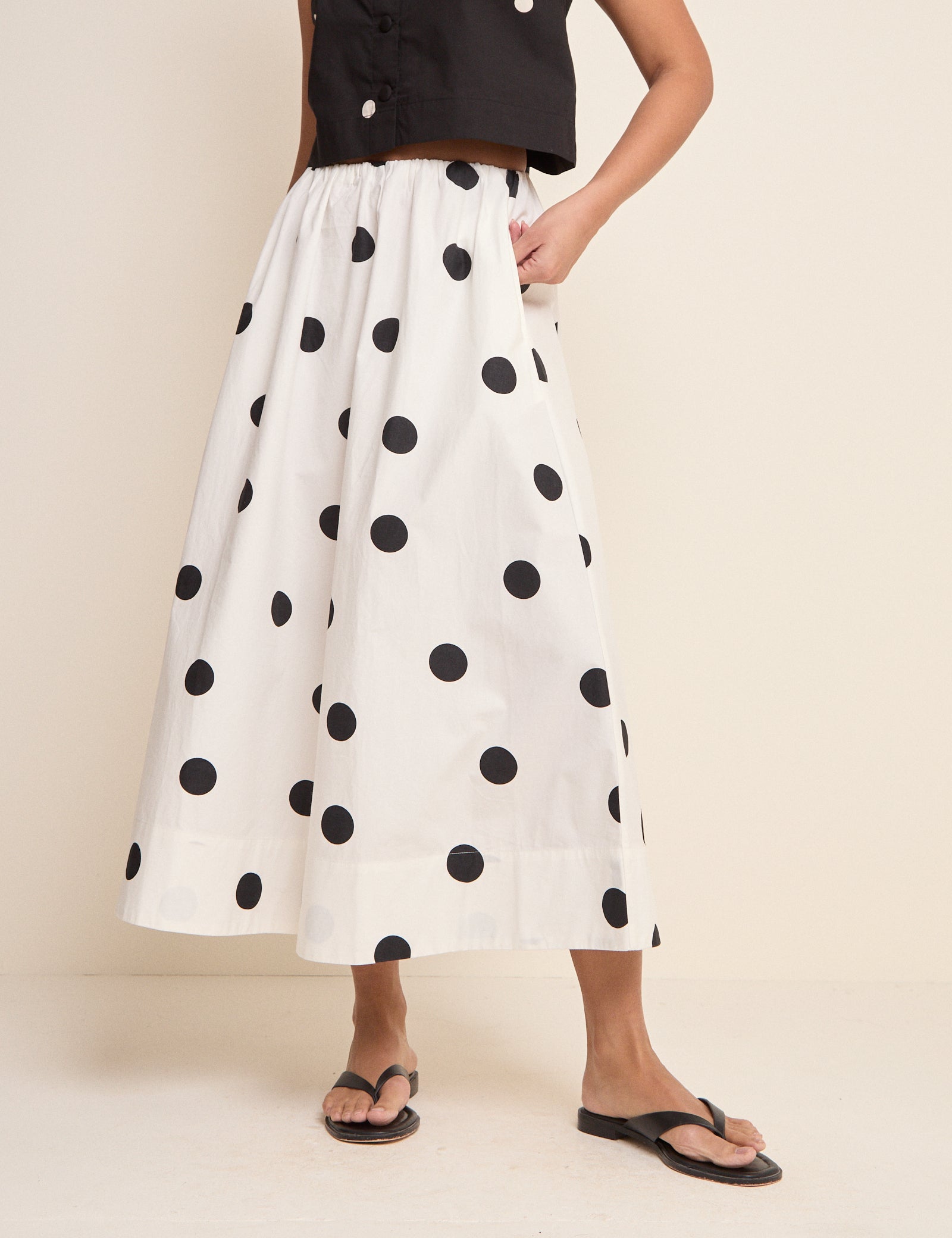 Ivory Polka Dot Midi Skirt