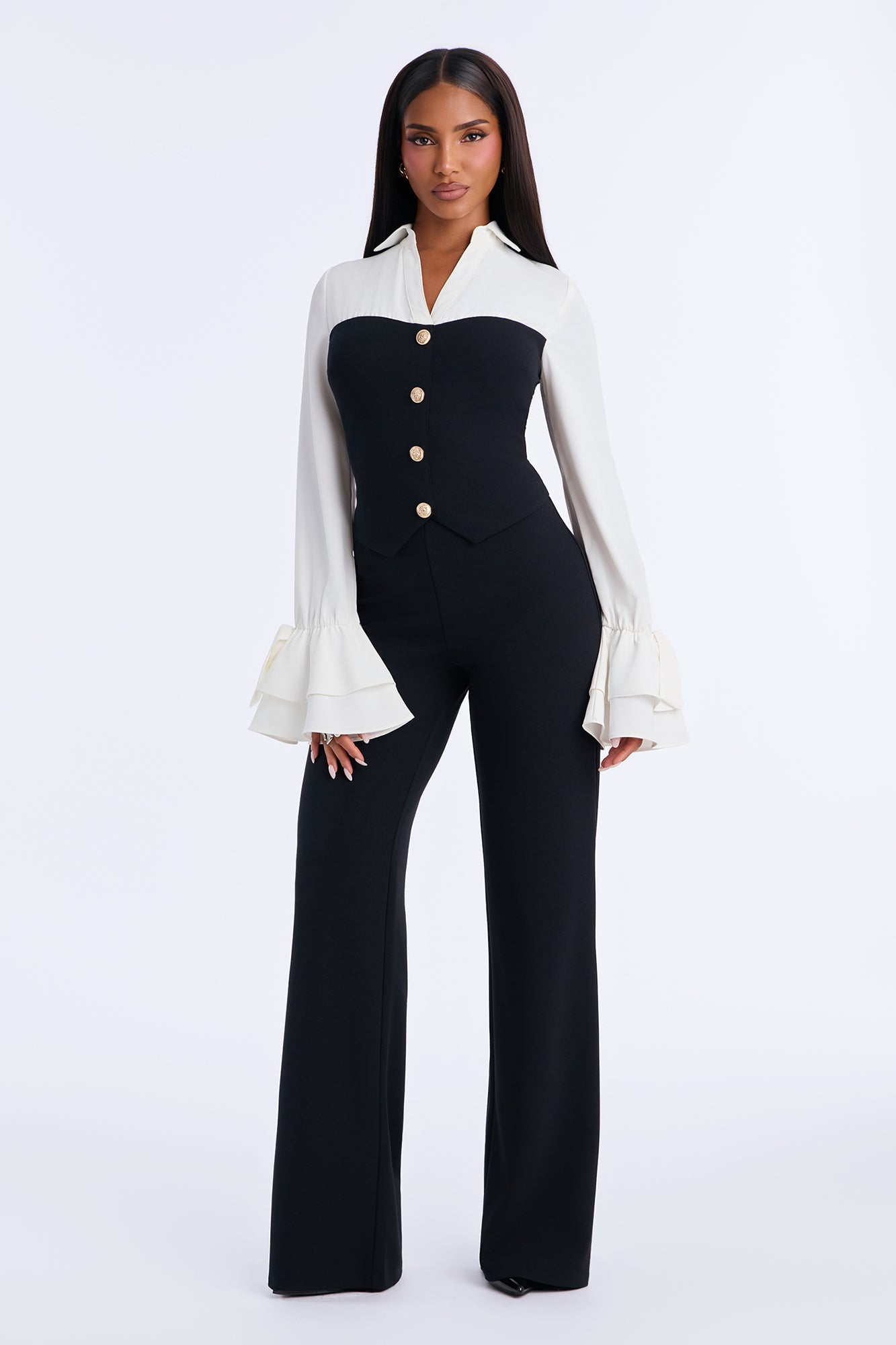Angelie Crepe Pant Set - Black/White