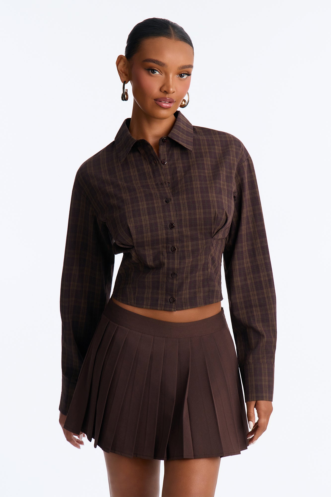 Southern Charm Plaid Button Up Shirt - Brown