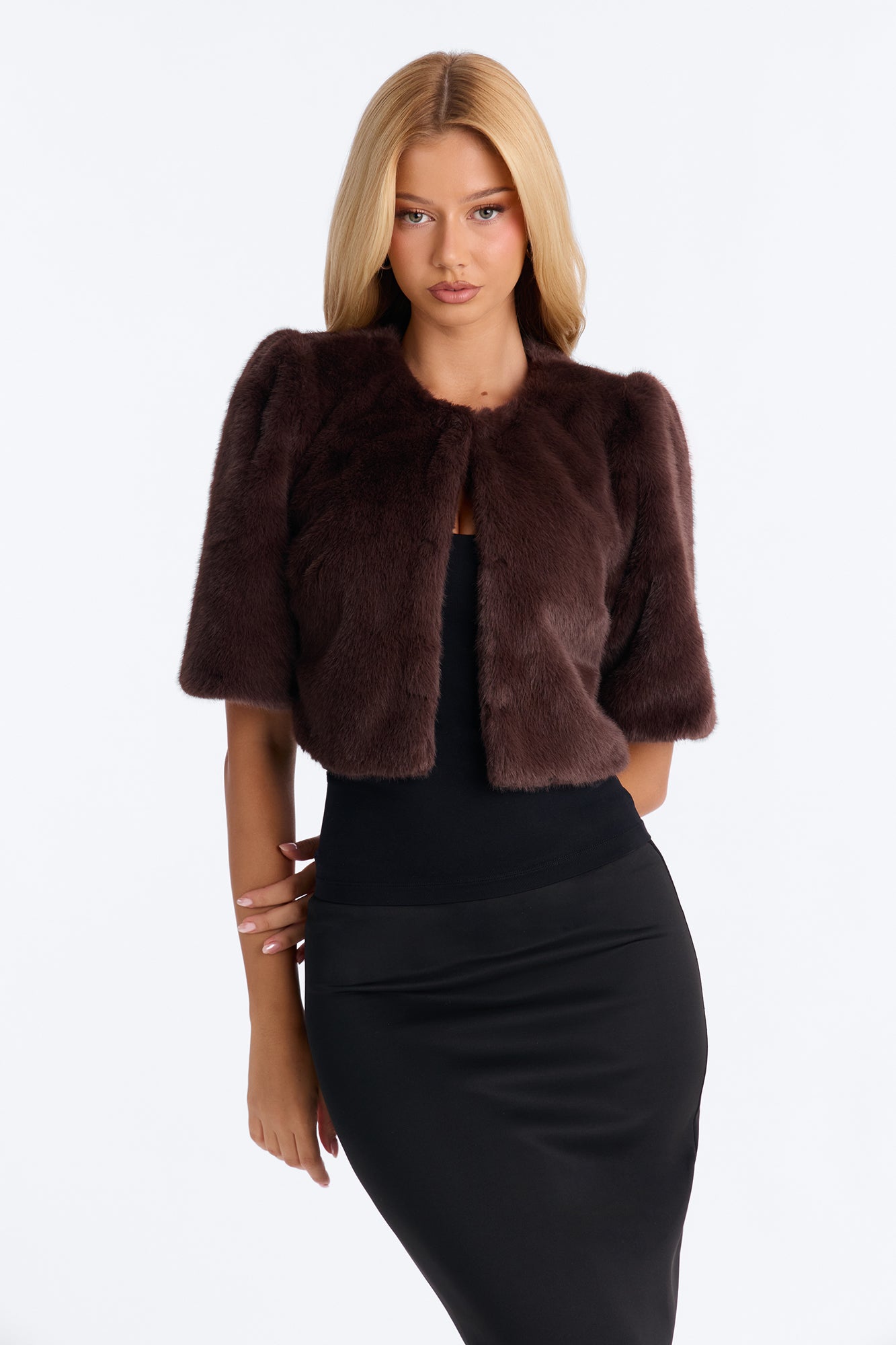 Sexy Or What Faux Fur Cropped Bolero - Chocolate