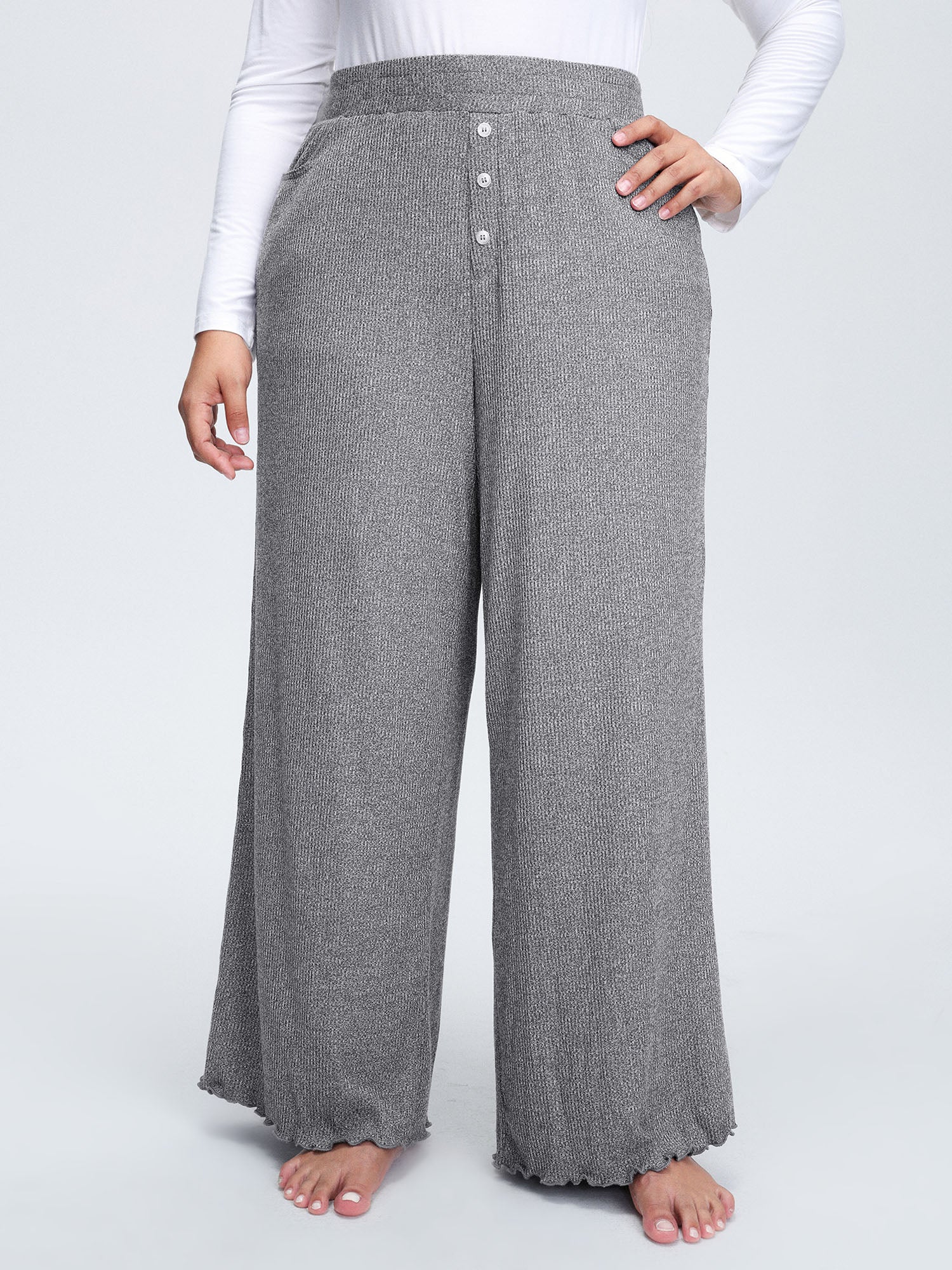 Button Detail Mixed Color Knit Lounge Bottoms