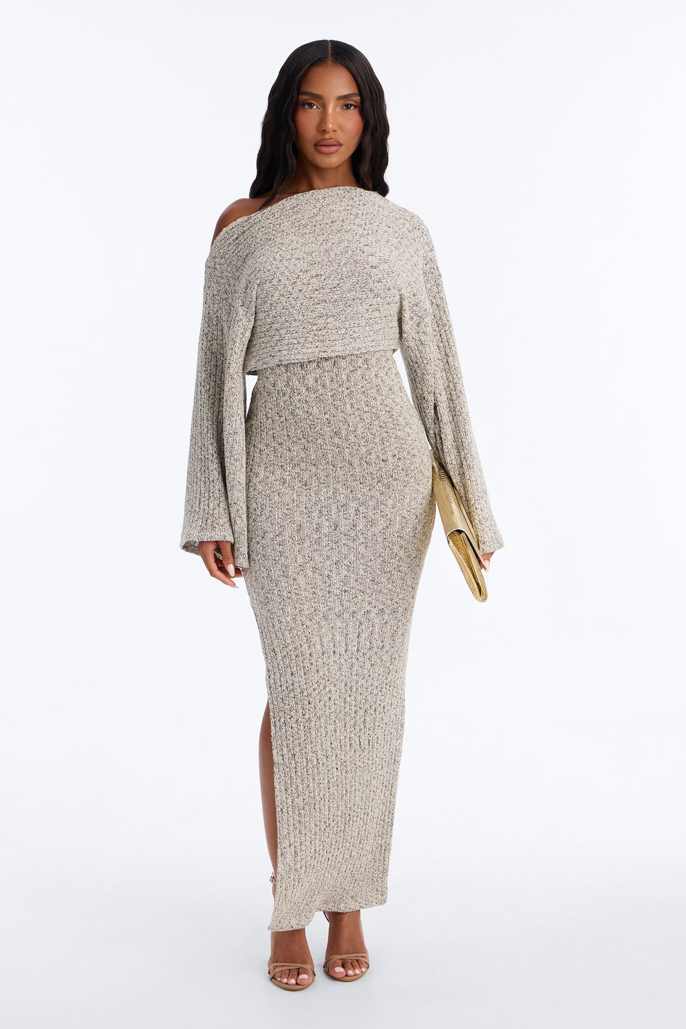 Keep It Going 2 Piece Sweater Maxi Dress Set - Heather Grey