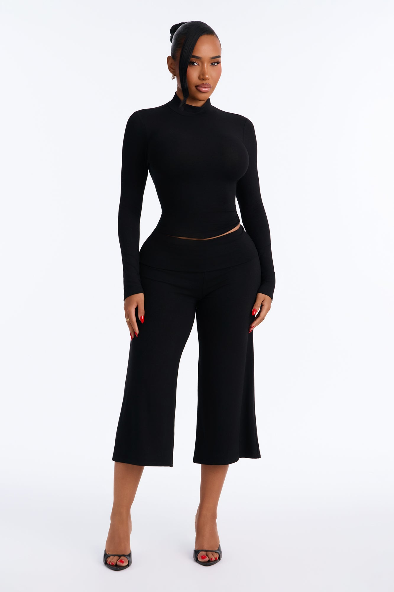 Walk And Talk Long Sleeve Gaucho Pant Set - Black