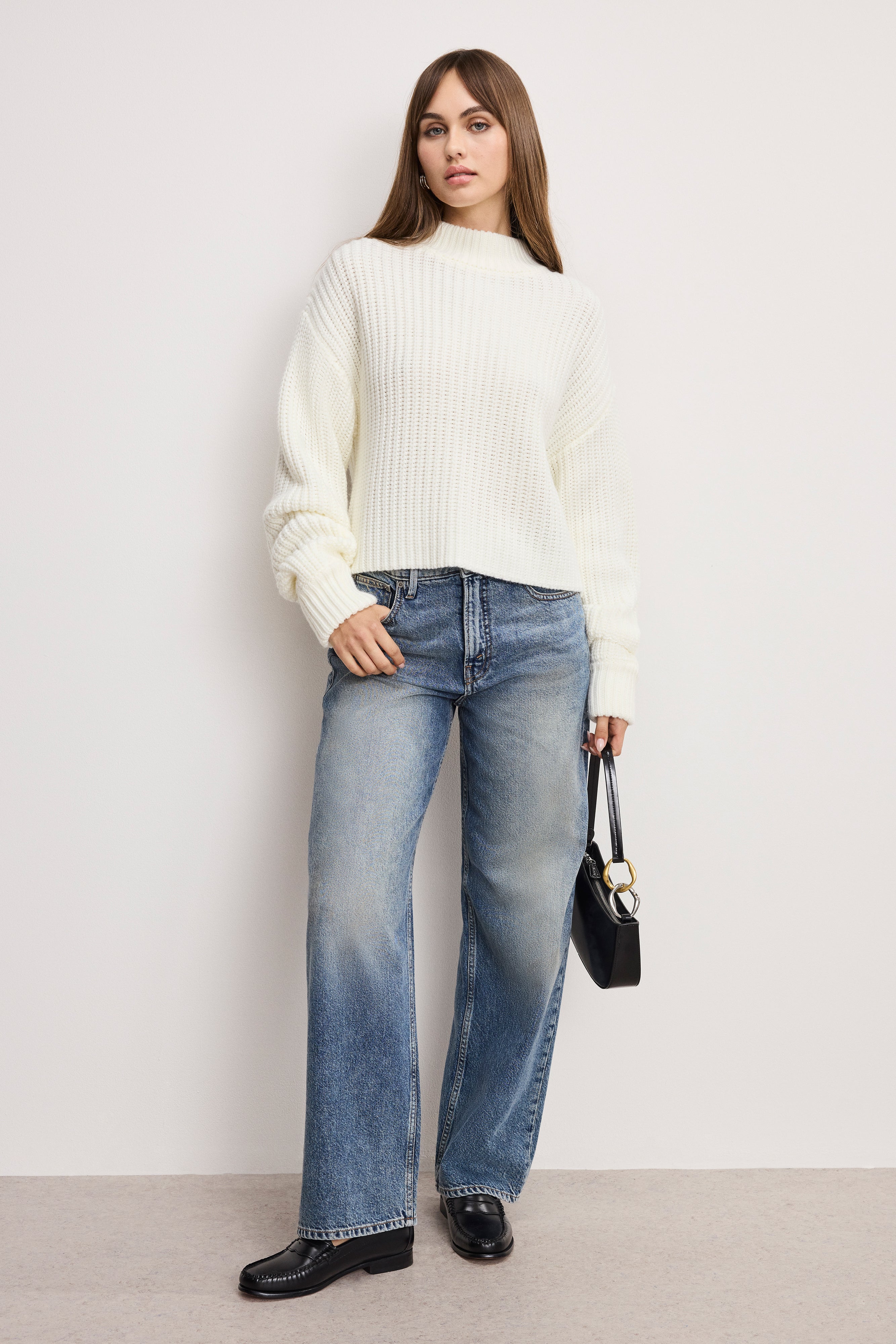 CHUNKY KNIT MOCK NECK SWEATER | IVORY003