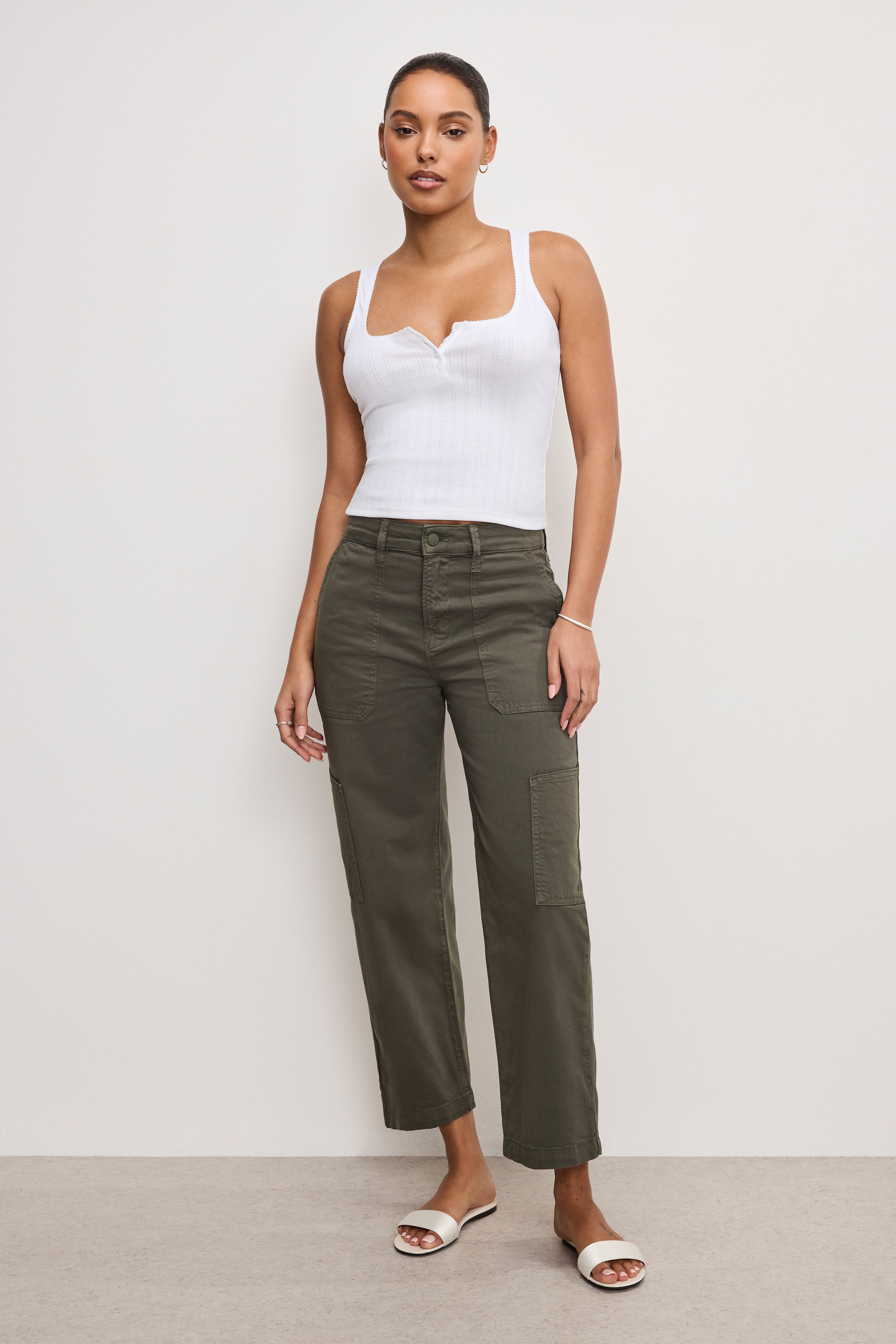 CARGO CROPPED TWILL PANTS | FATIGUE001