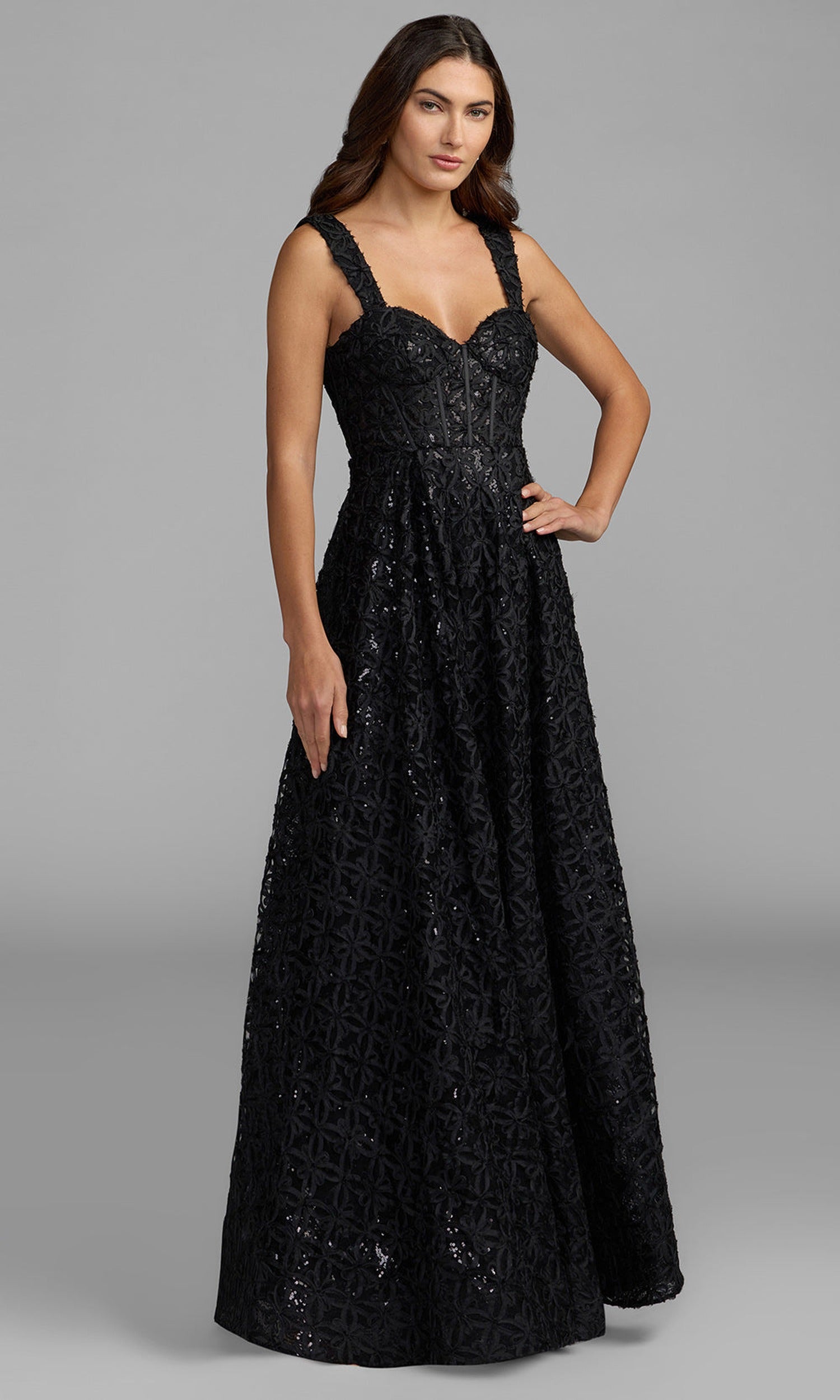 Mac Duggal 56286 - Floral Applique Wide Strap Prom Gown