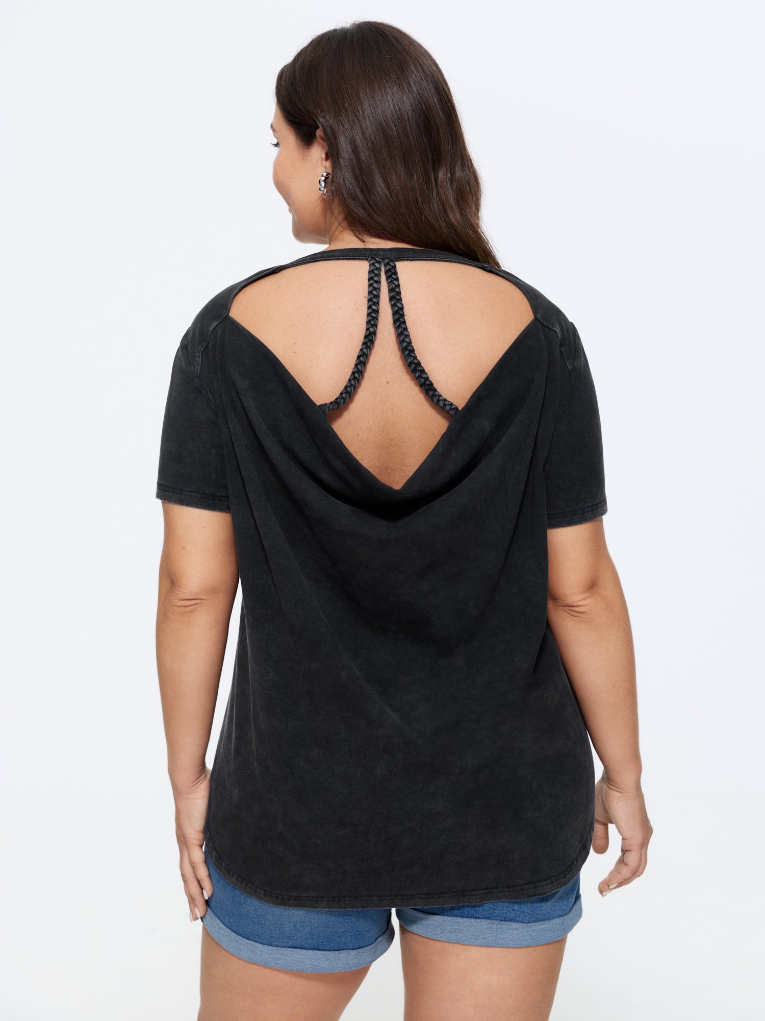 Cotton Textured Backless Ties Plain Knit Top