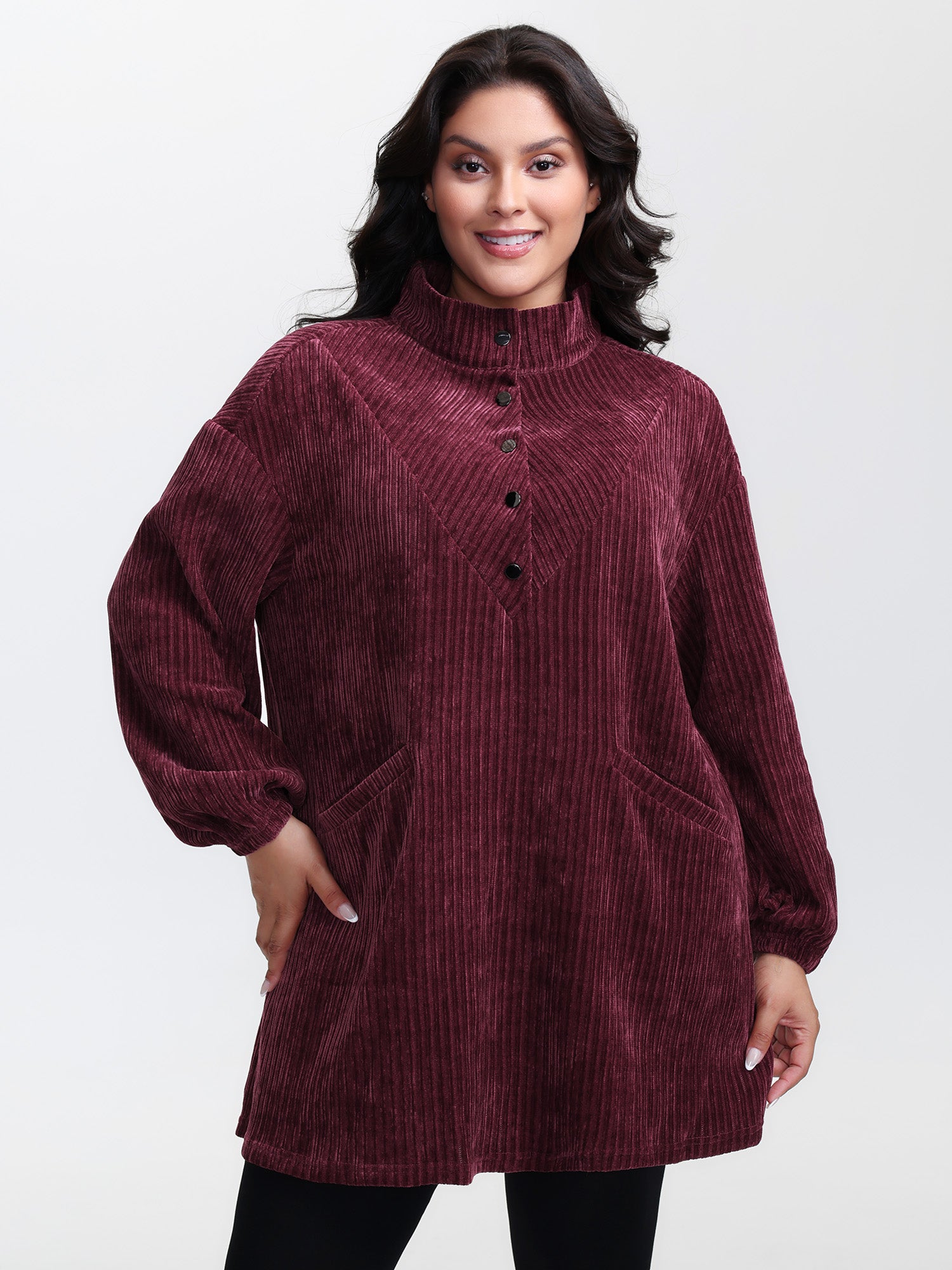 Corduroy-Feel Pockets Stretchy Cuffs Sweatshirt