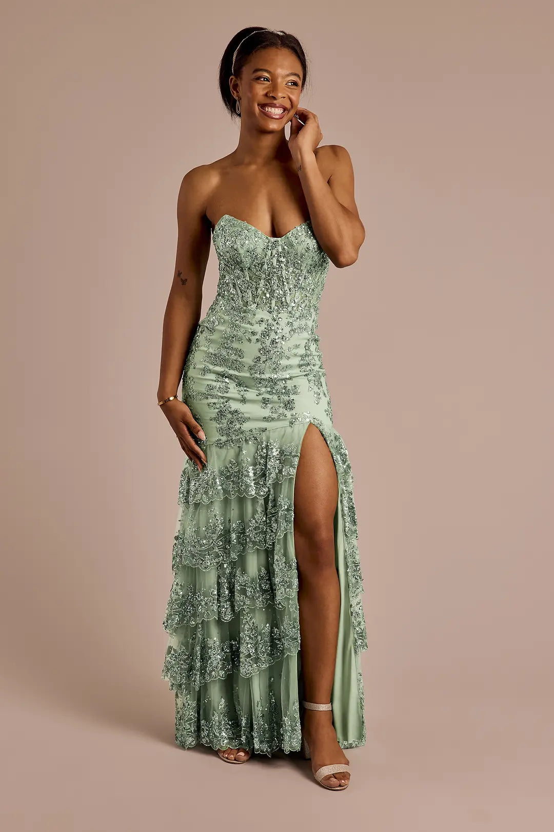 Sequin Ruffle Tiered Mermaid Dress