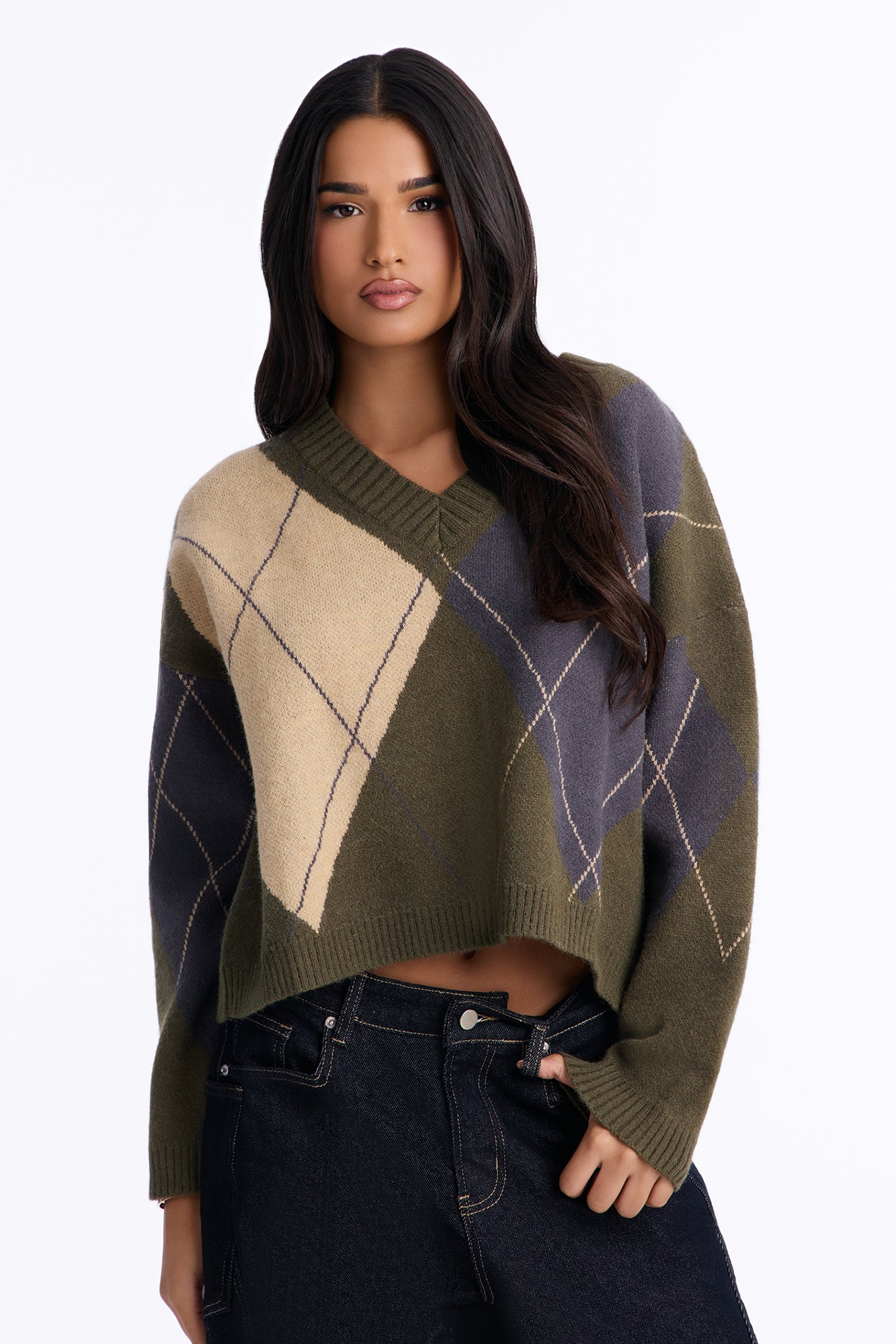 Fresh Breeze Argyle Sweater - Olive/combo