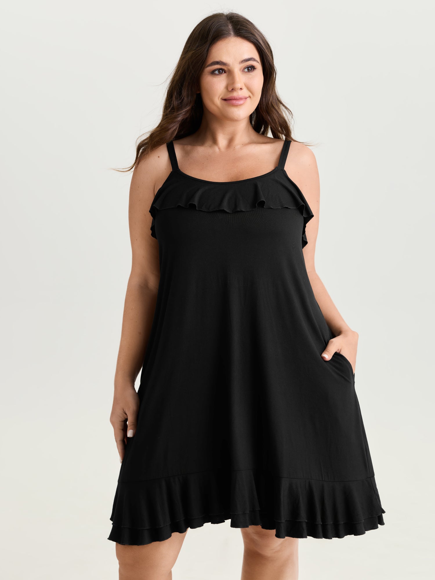Supersoft Stretchy Ruffled Neckline Lounge Dress