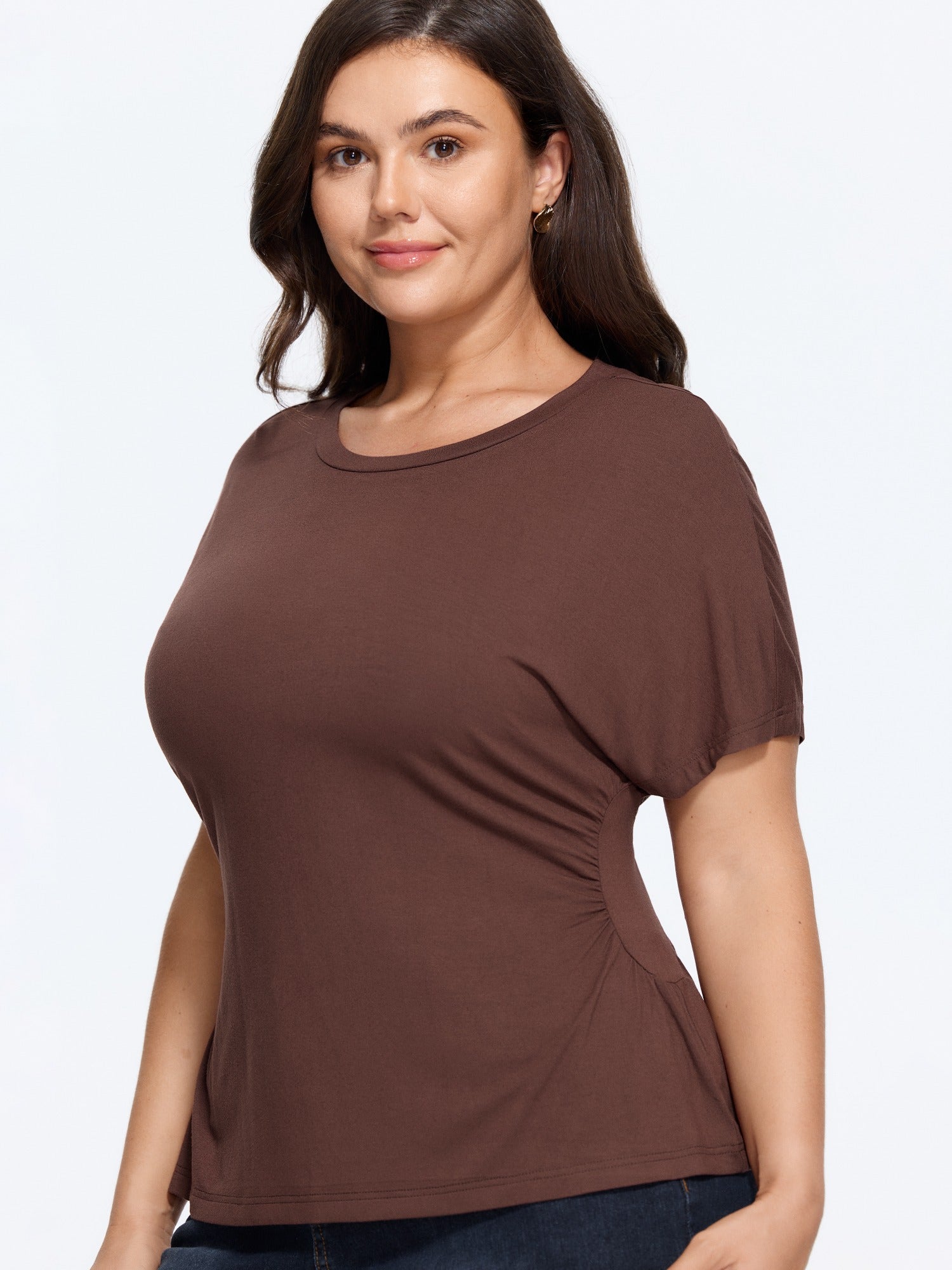 Stretch Crew Neck Side Waist Ruched Detail T‑Shirt
