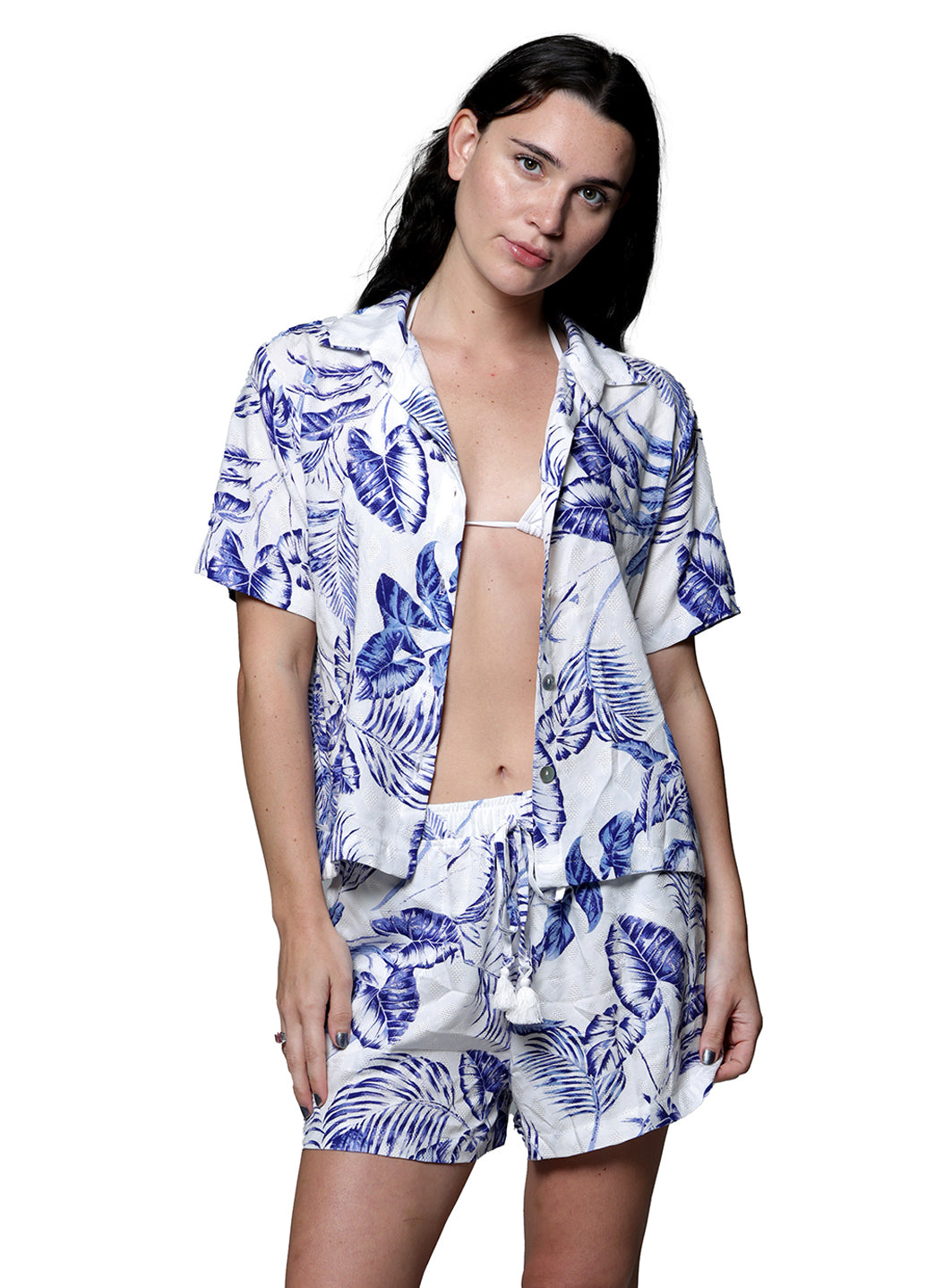 J.Valdi Women's Del Cabo Short Sleeve Button Down Cover Up Shirt