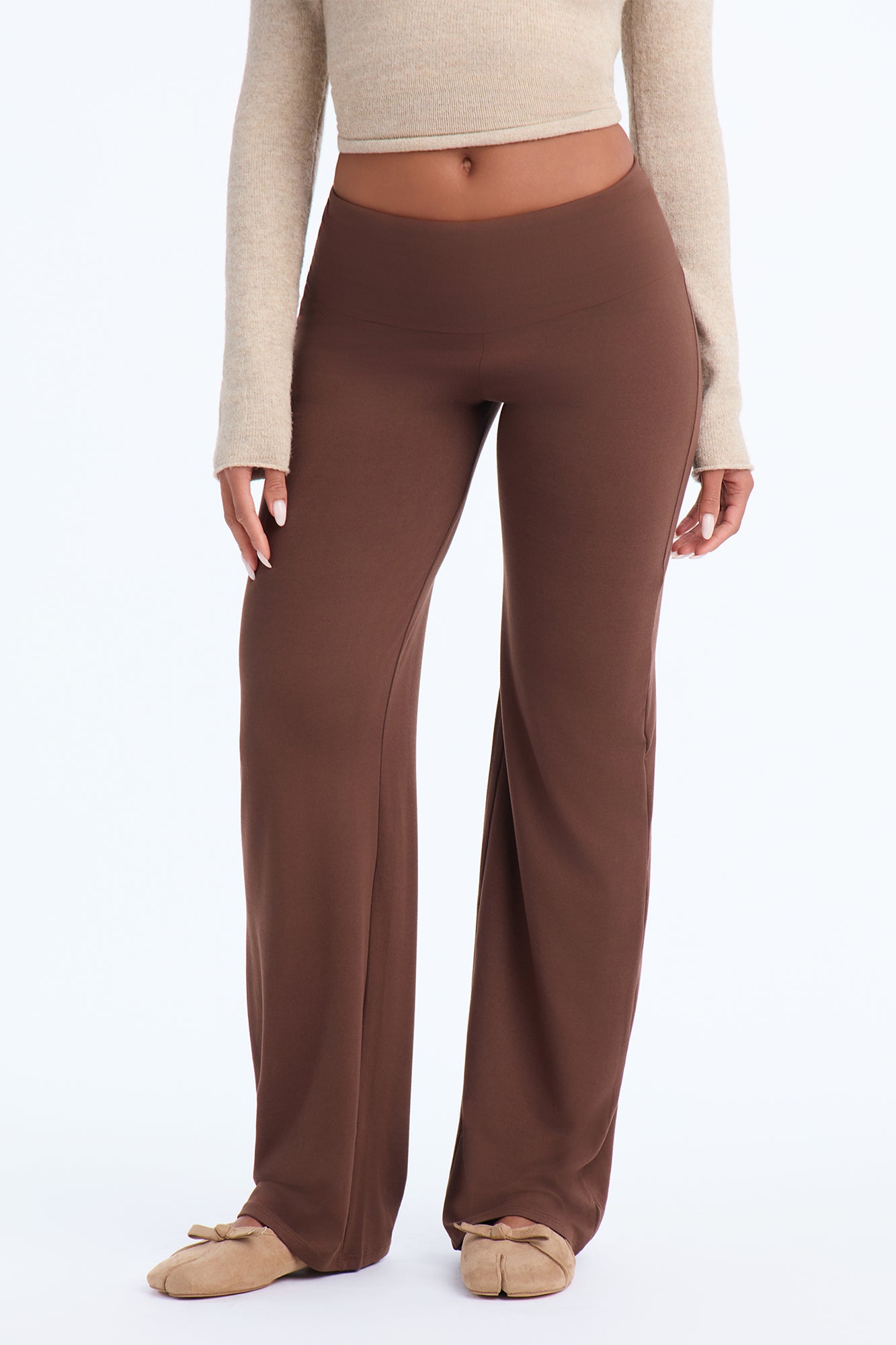 Audrey High Rise Foldover Straight Leg Pant - Chocolate
