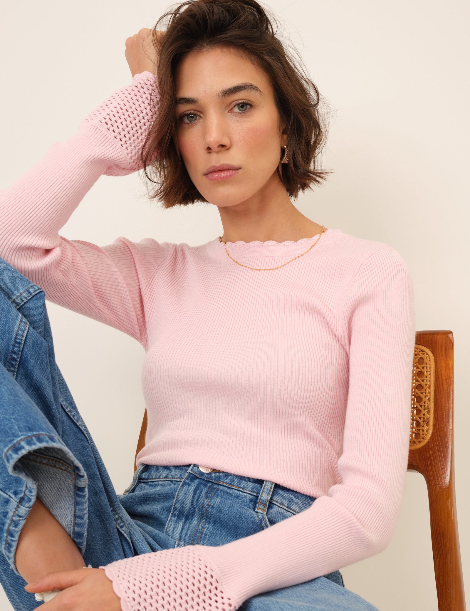 Pink Crochet Trim Knitted Top