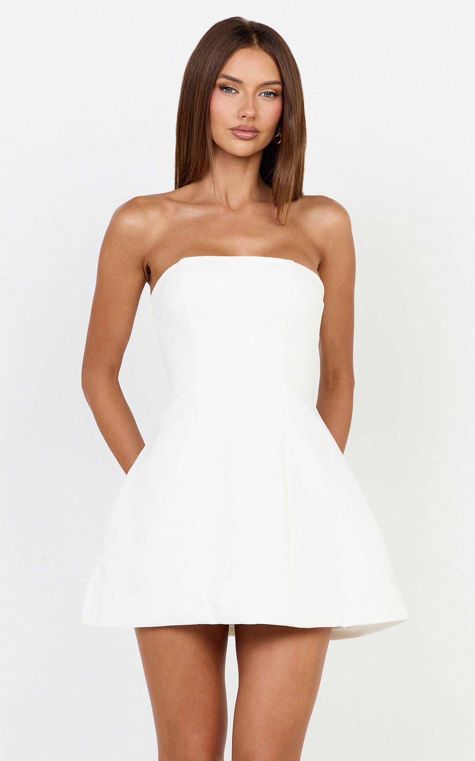 Catharine Mini Dress - Strapless A Line Dress in White