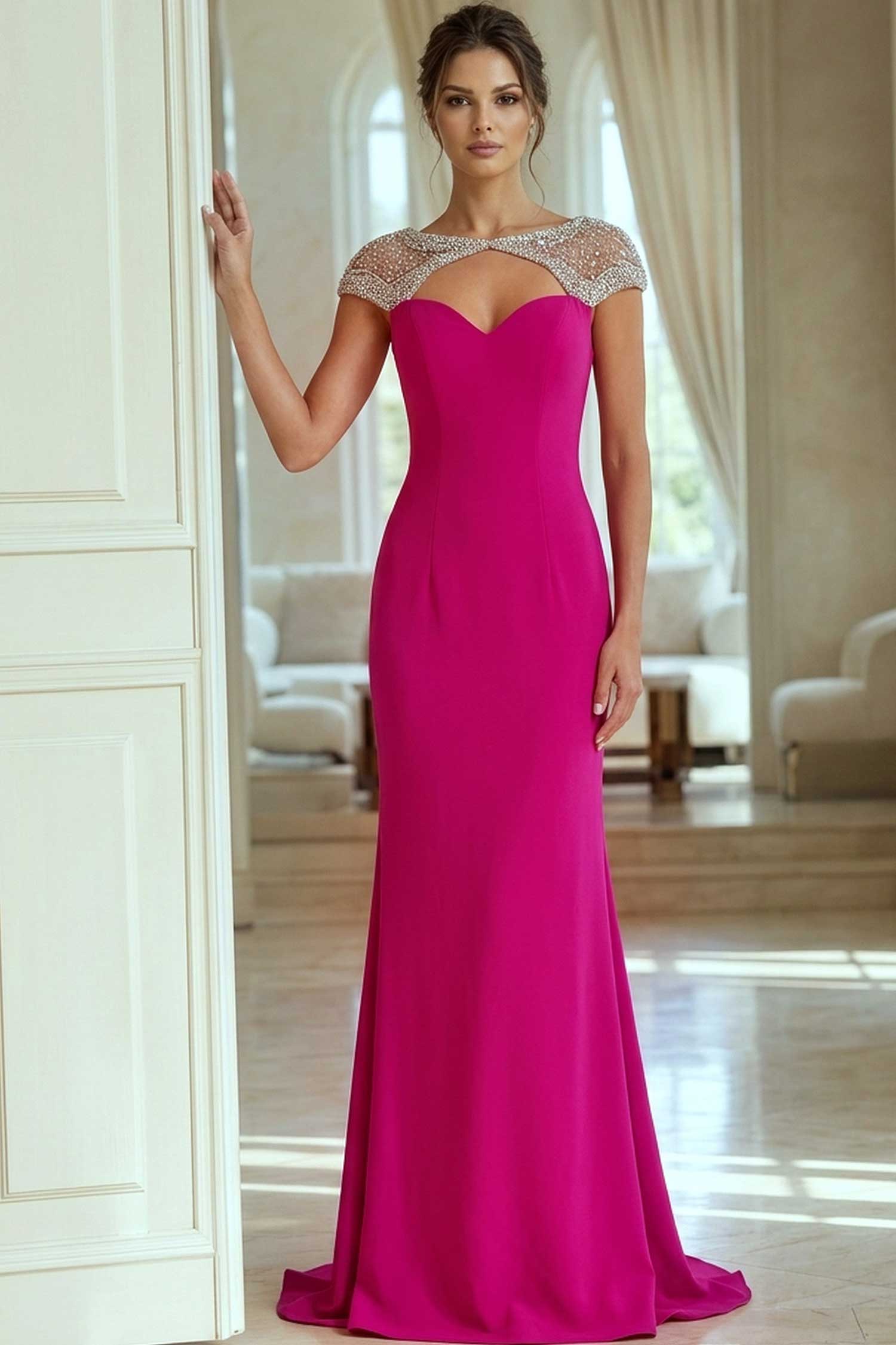 Jovani 50549 Crystal Illusion Yoke Sheath Dress