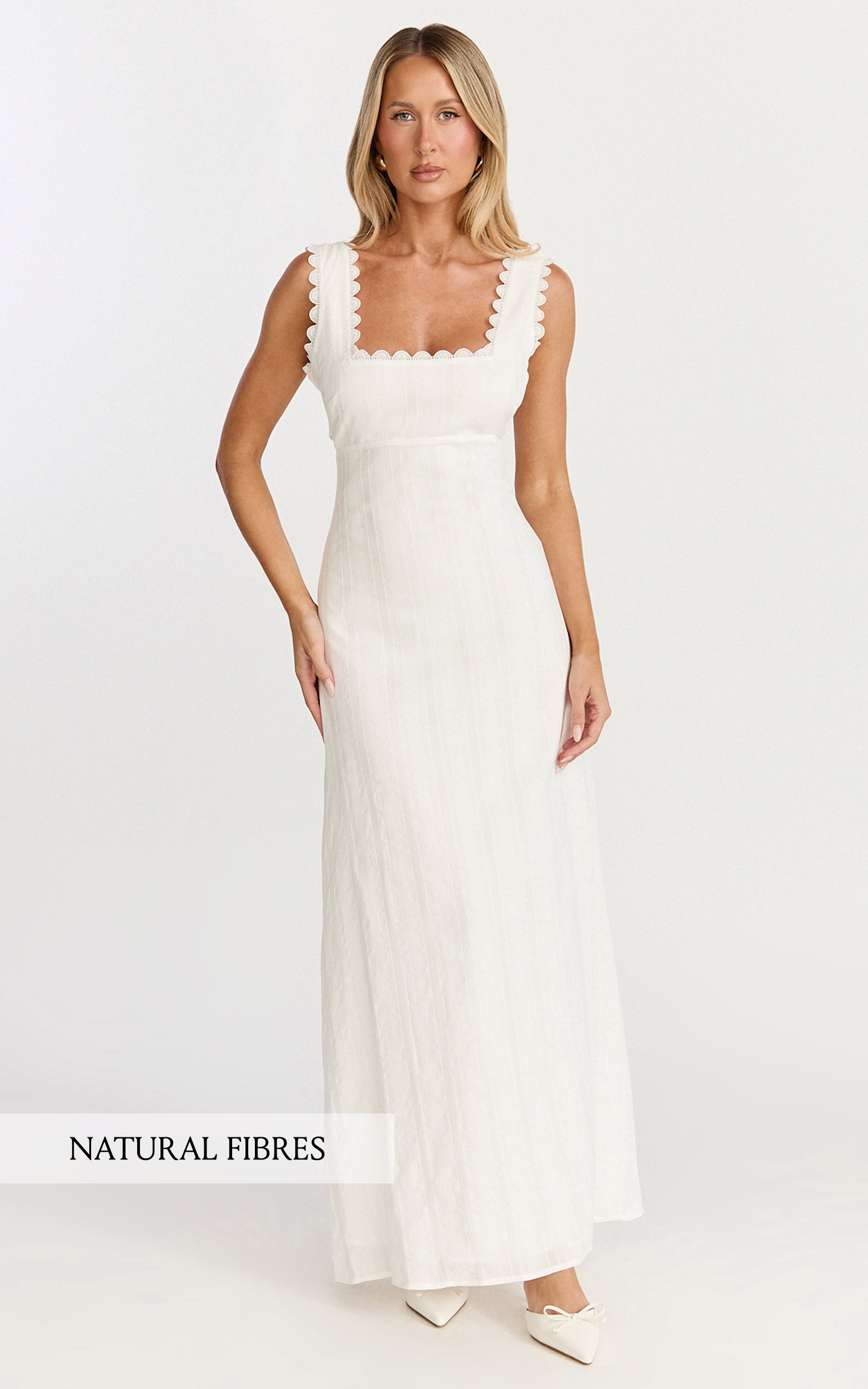 Roxanne Midi Dress - Square Neck Fit And Flare Dress in White