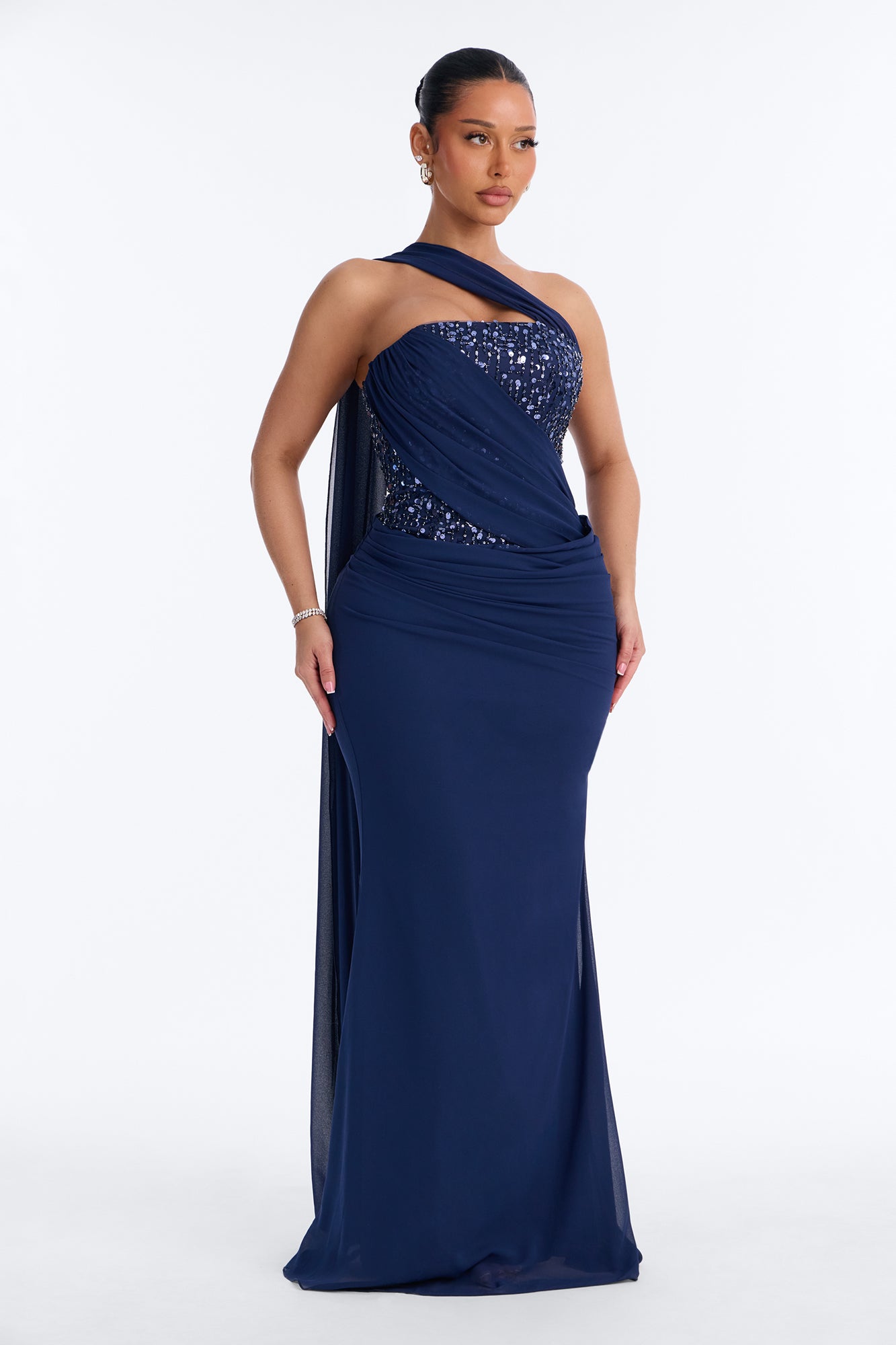 All The Corset Charm Sequin Gown - Navy