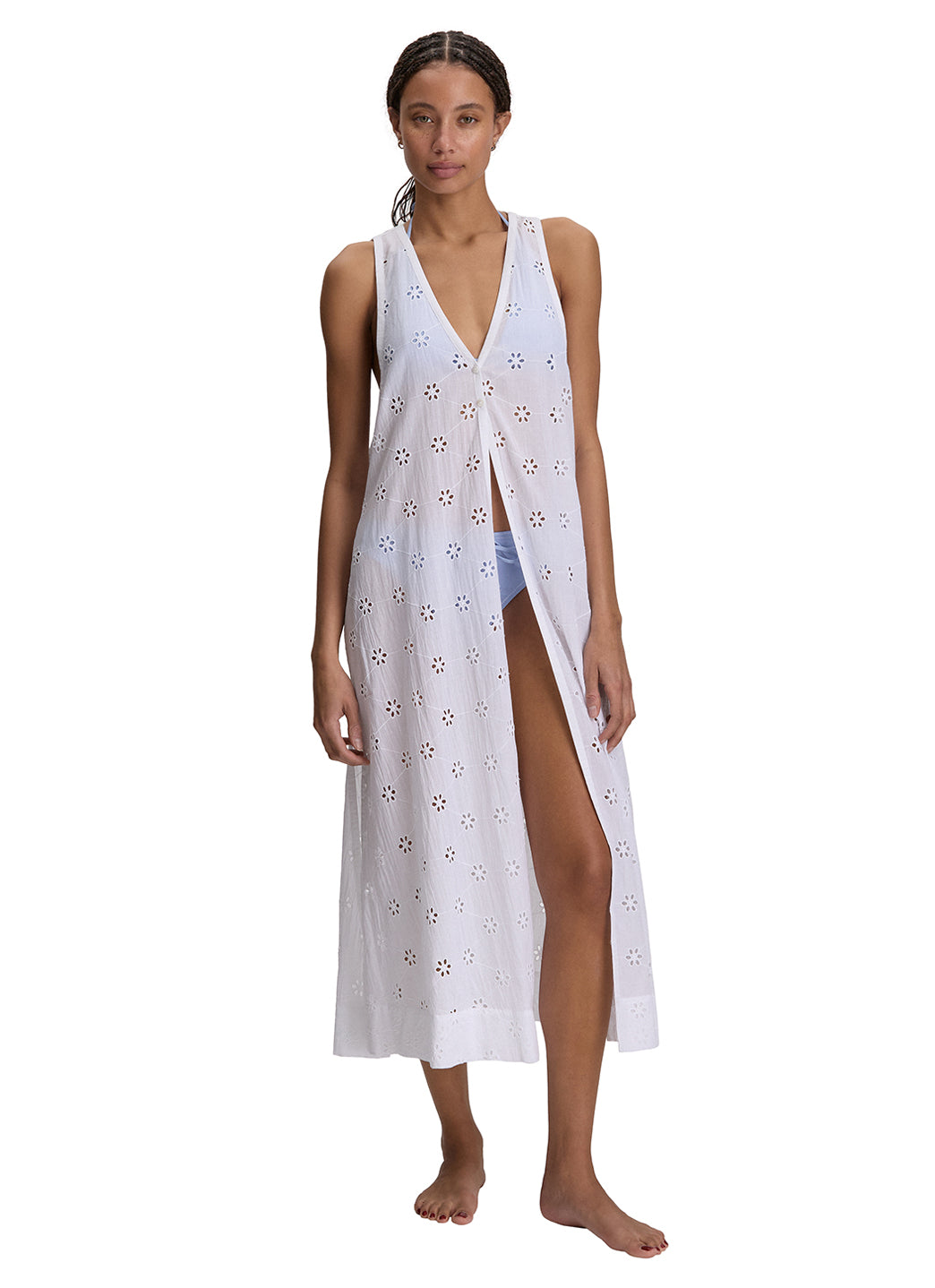 Polo Ralph Lauren Women's Eyelet Covers Button Front Maxi Cover Up Dress