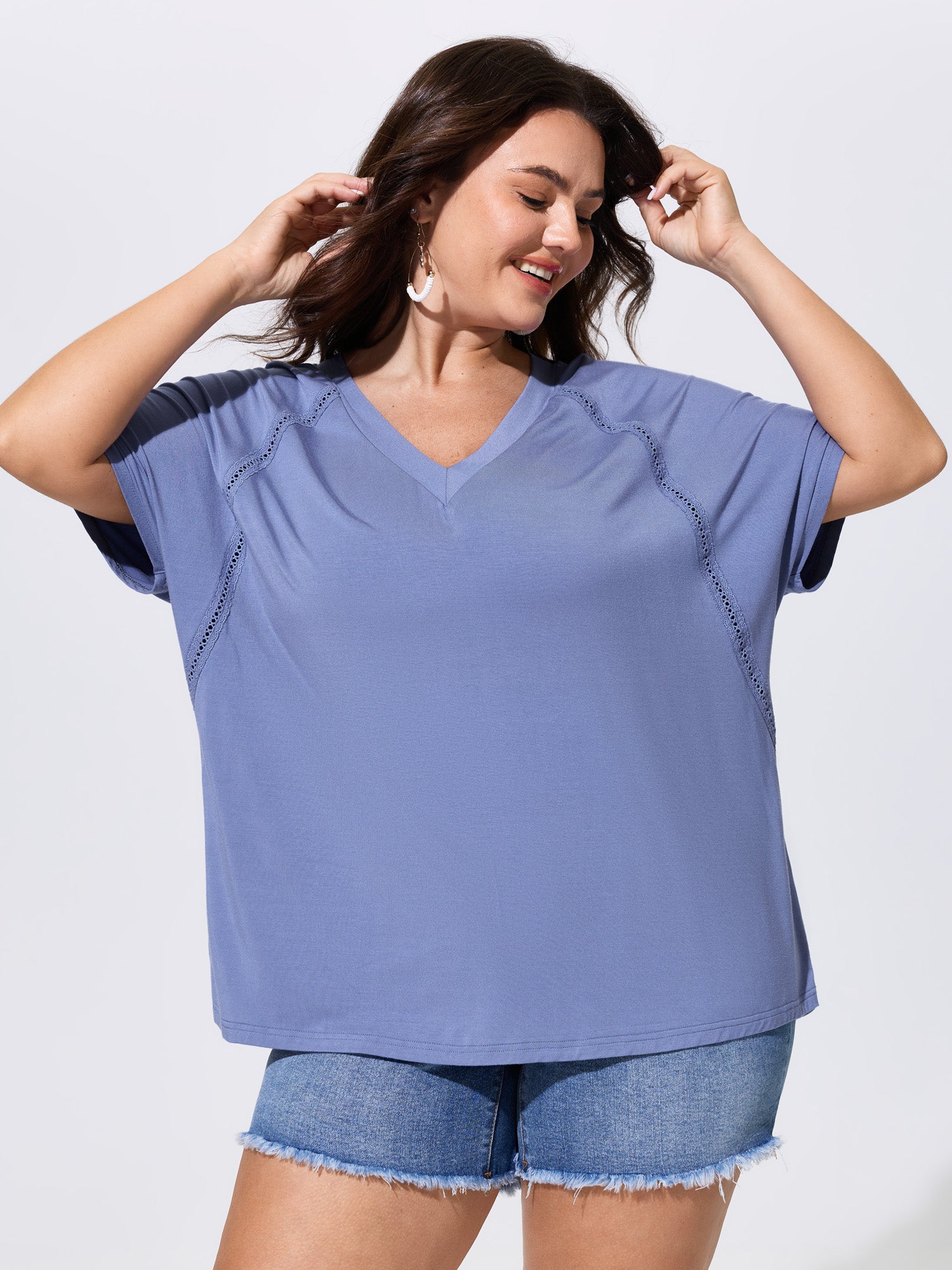 Supersoft Lace Trim Shoulder Raglan Sleeve T-Shirt