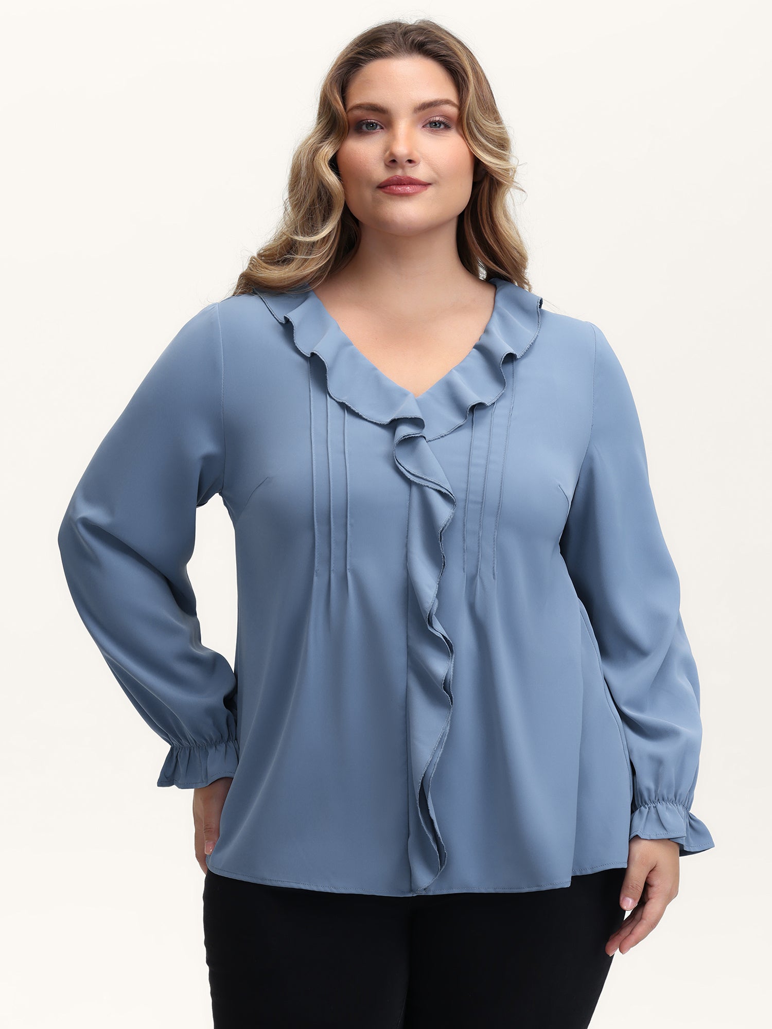 Lotus Leaf Edge Toothpick Pleats Blouse