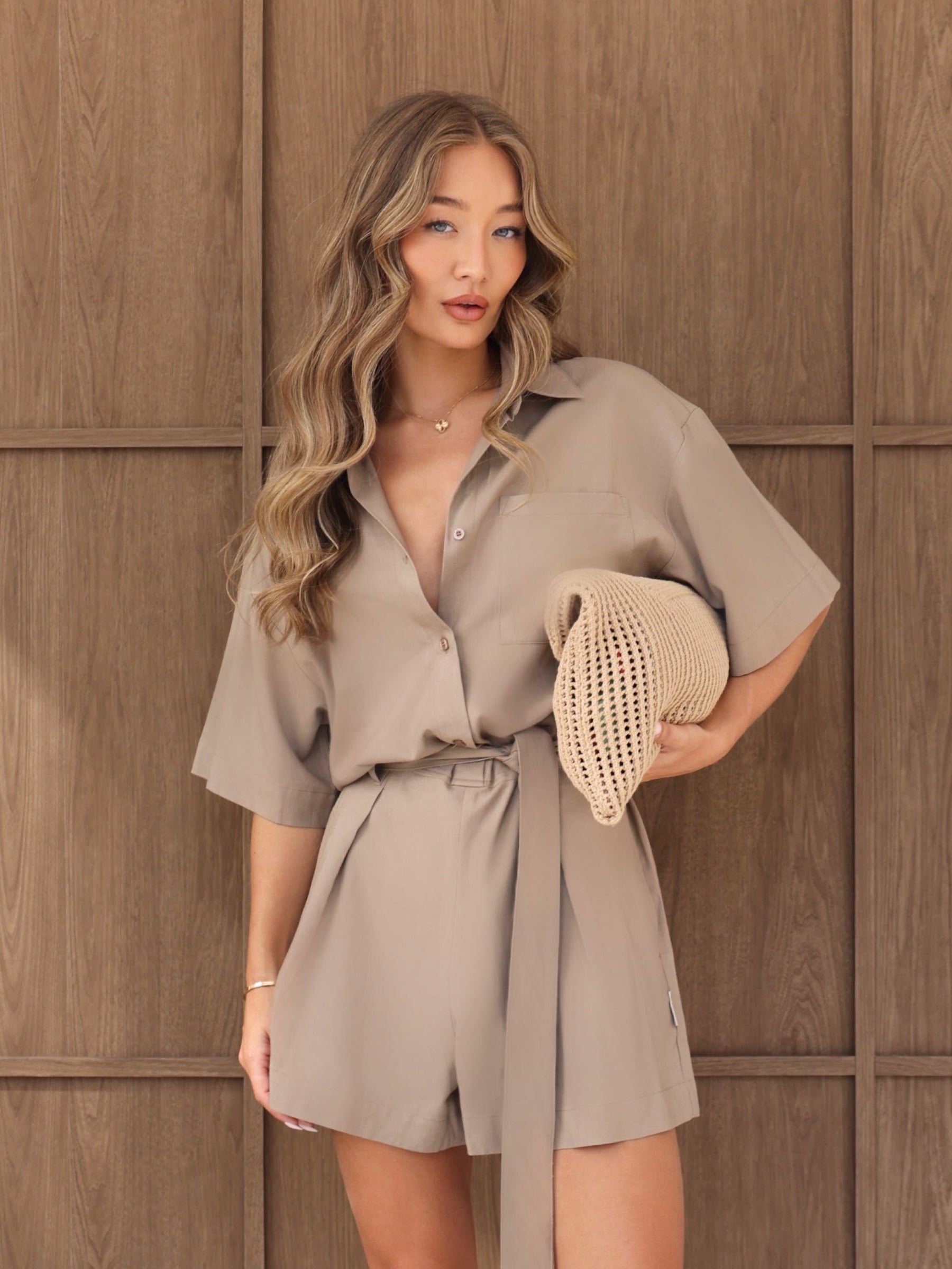Alessia Linen Playsuit - Tan
