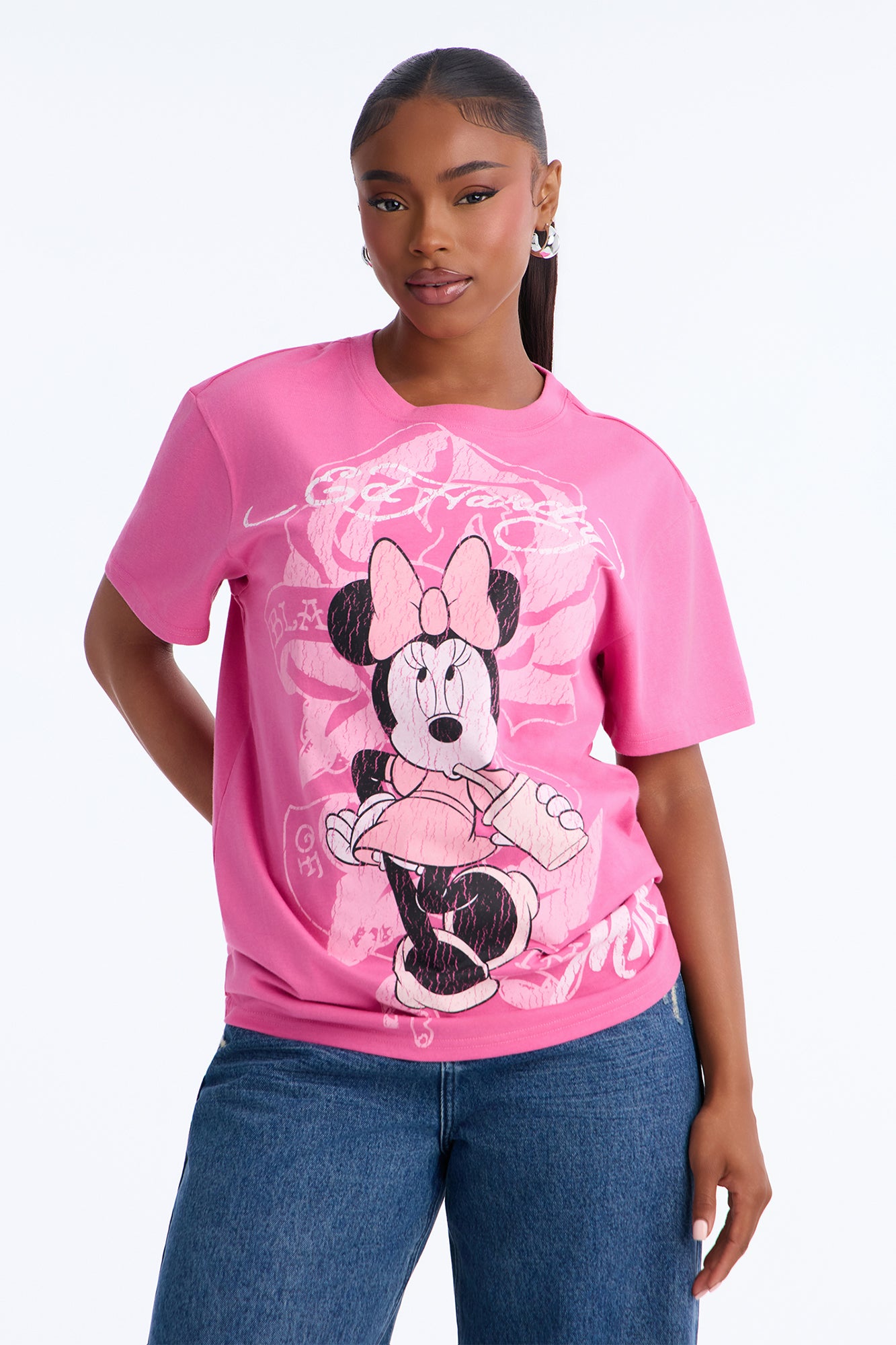 Ed Hardy X Disney Washed Girly Minnie T-Shirt - Pink