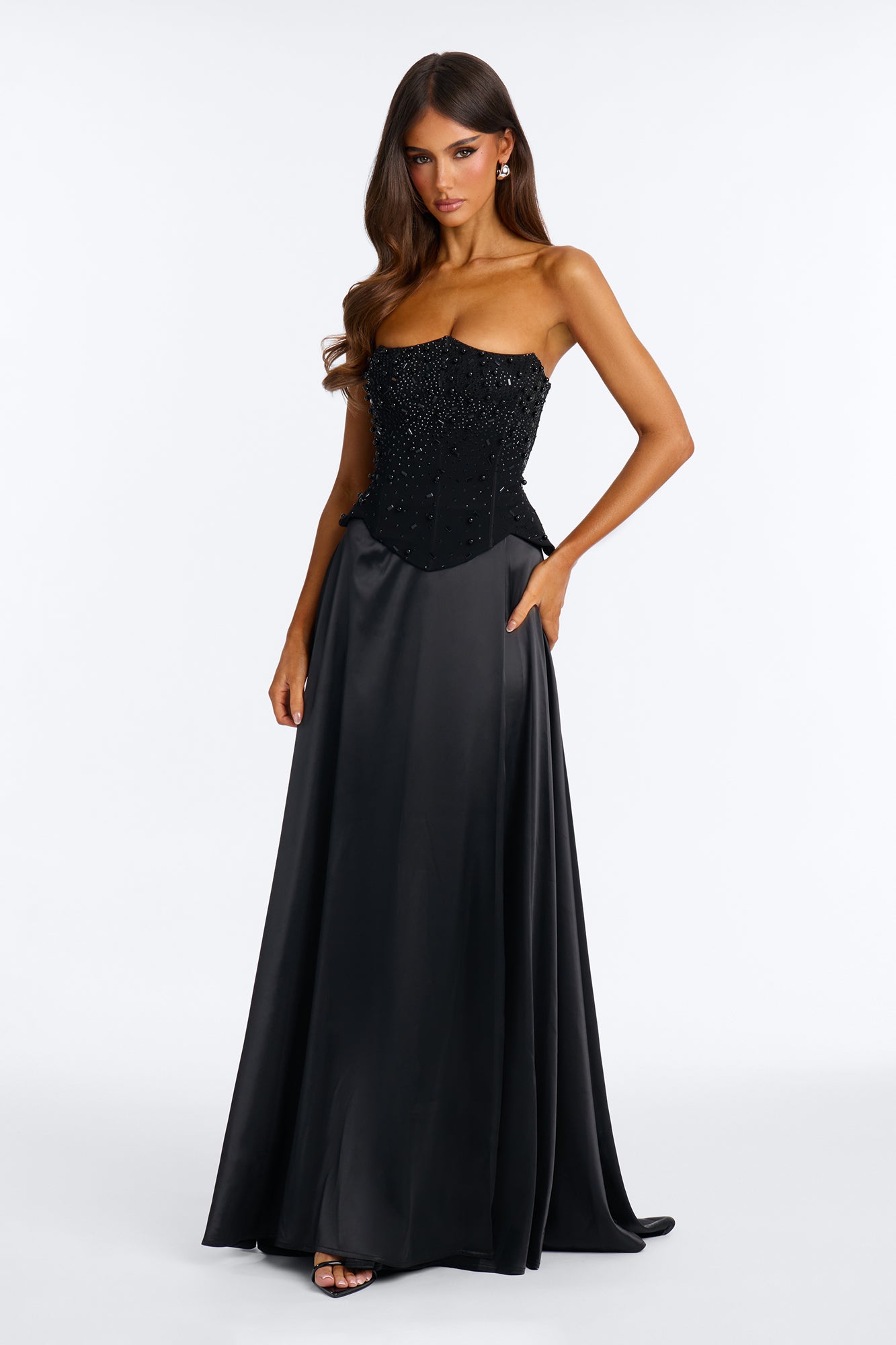 Premiere Beaded Corset Gown - Black
