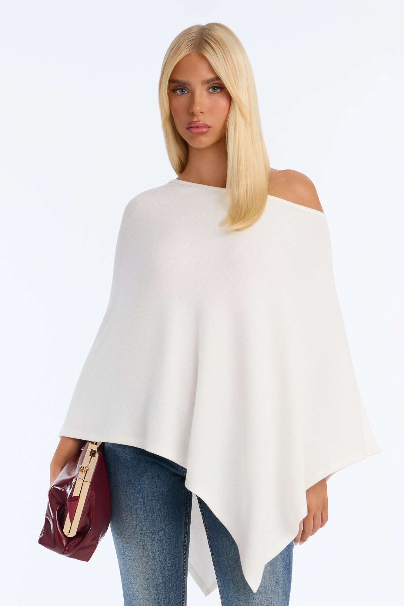 Cozy And Chic Off Shoulder Poncho Top - Off White