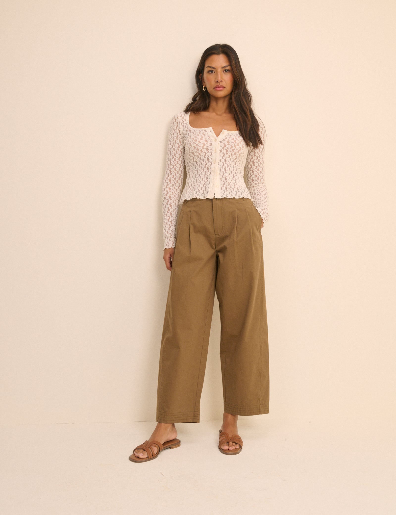Camel Pleated Subtle Barrel Trousers