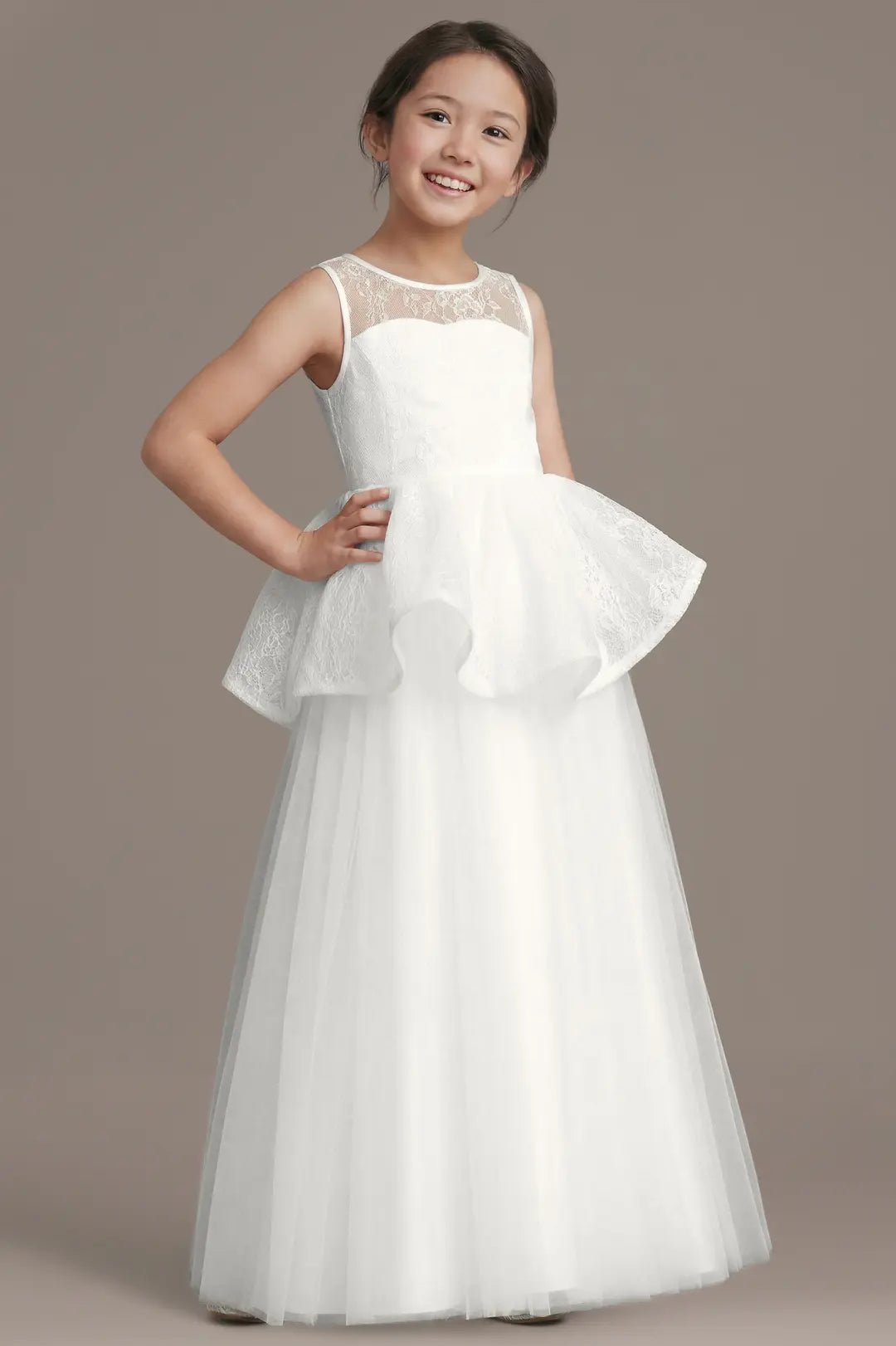 Allover Lace Peplum Ball Gown Flower Girl Dress