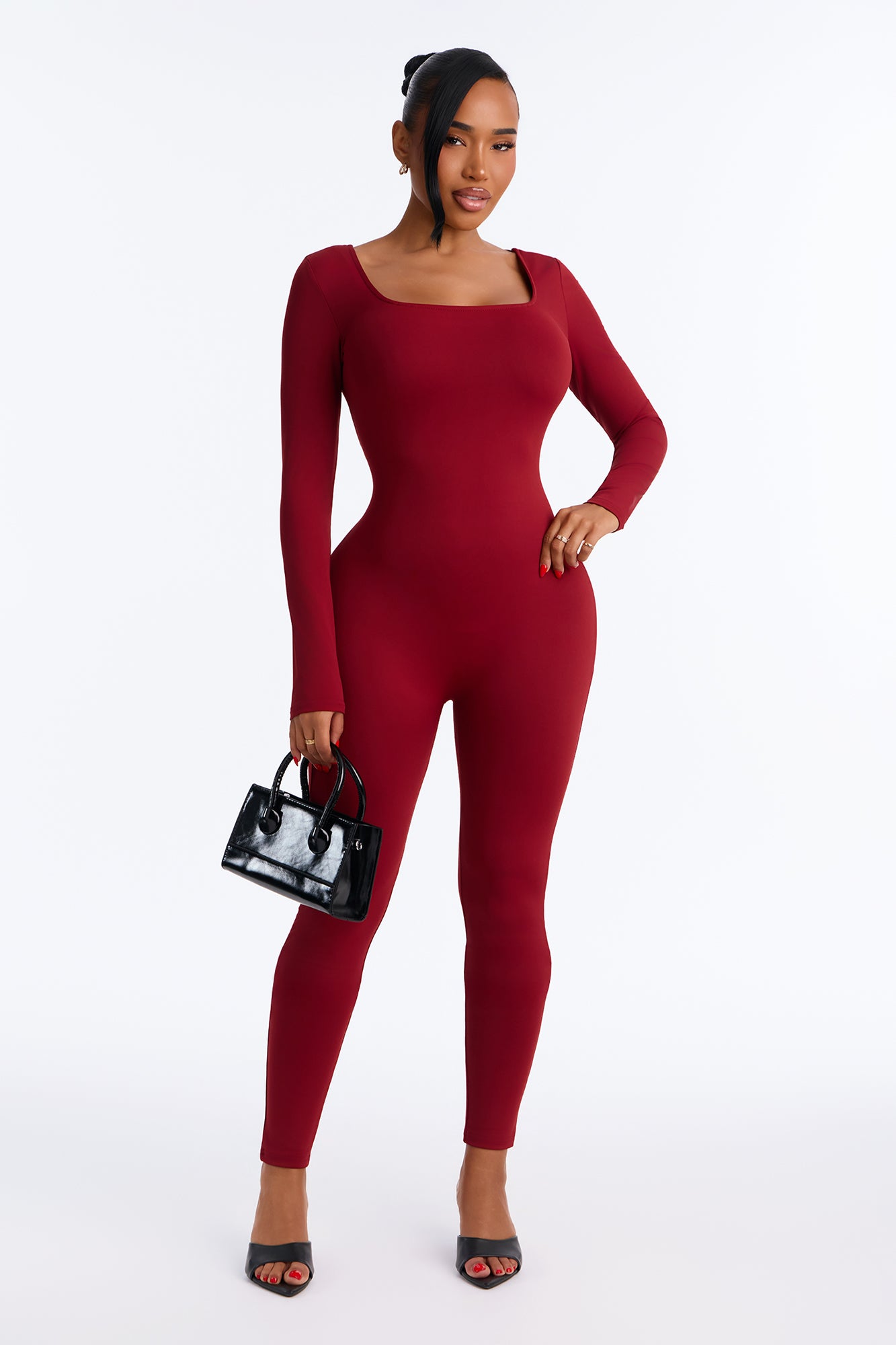 Cross My Heart Open Back Catsuit - Wine