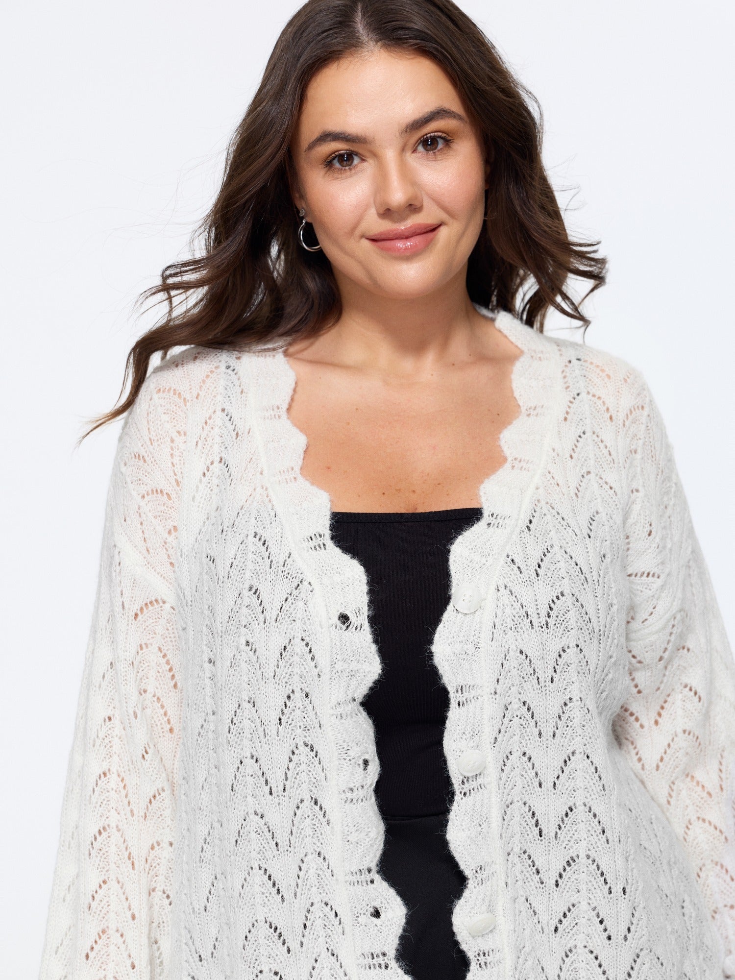 Scallop V Neck Button Down Cut Out Cardigan