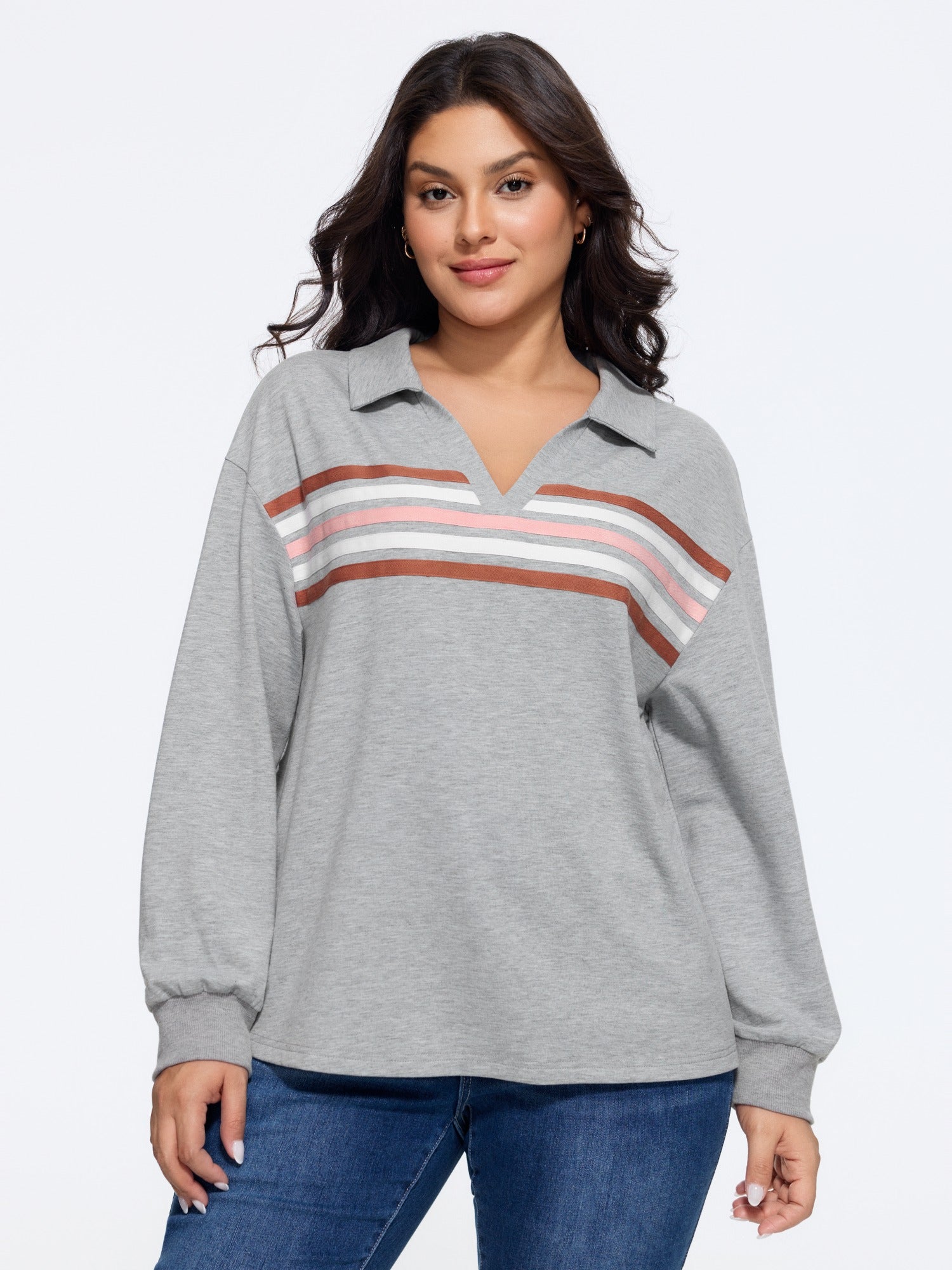 Cotton Colorful Stripe Chest Detail Relaxed Fit Sweatshirt