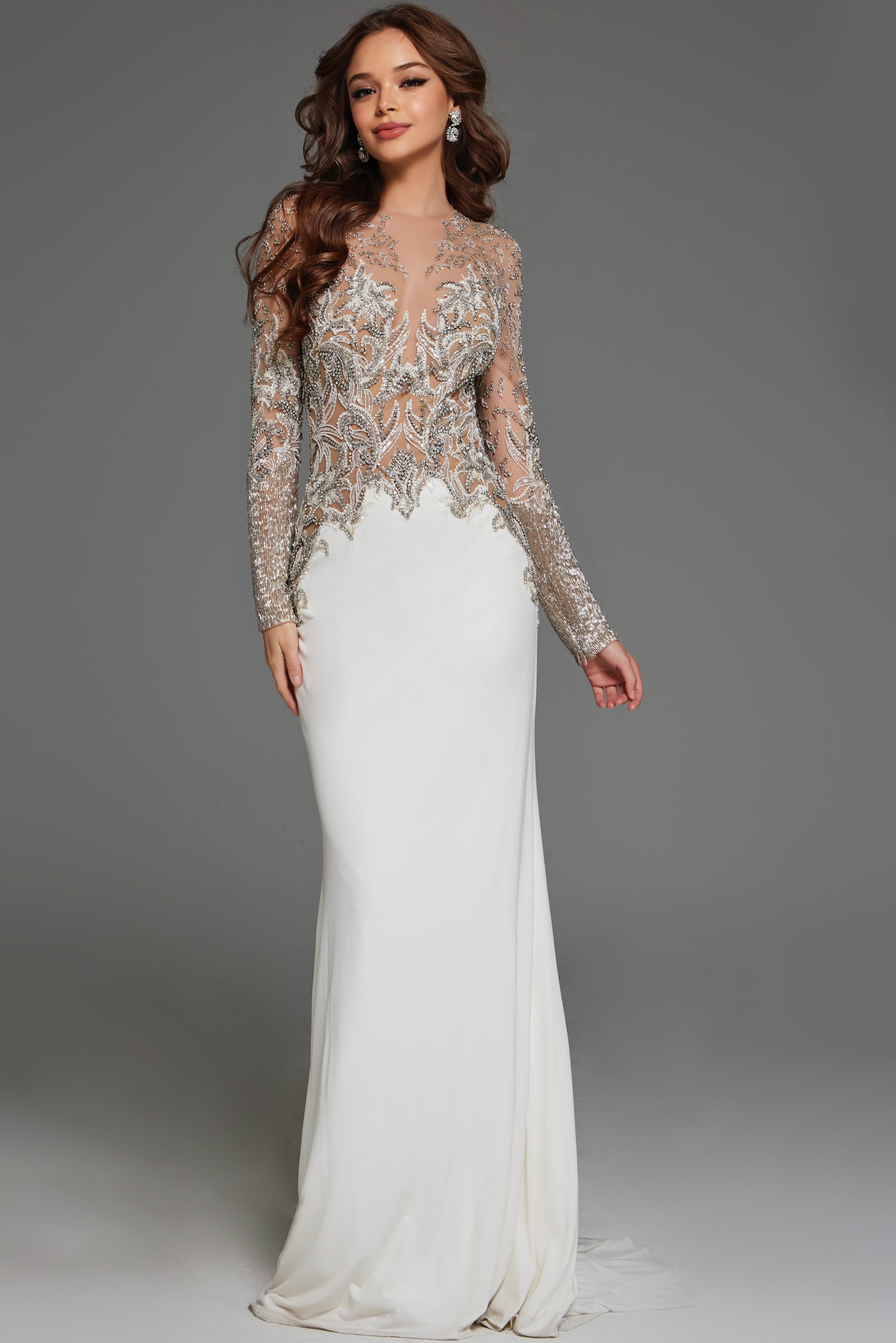 Jovani 88983 Illusion Beaded Sheath Bridal Gown