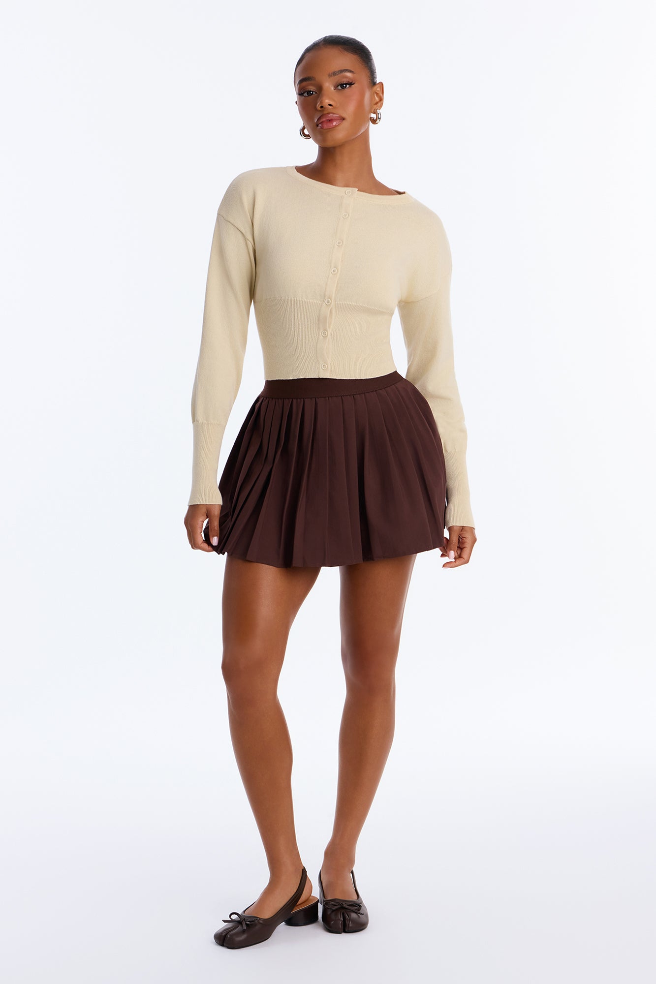 Sporty Cute High Rise Pleated Skort - Chocolate