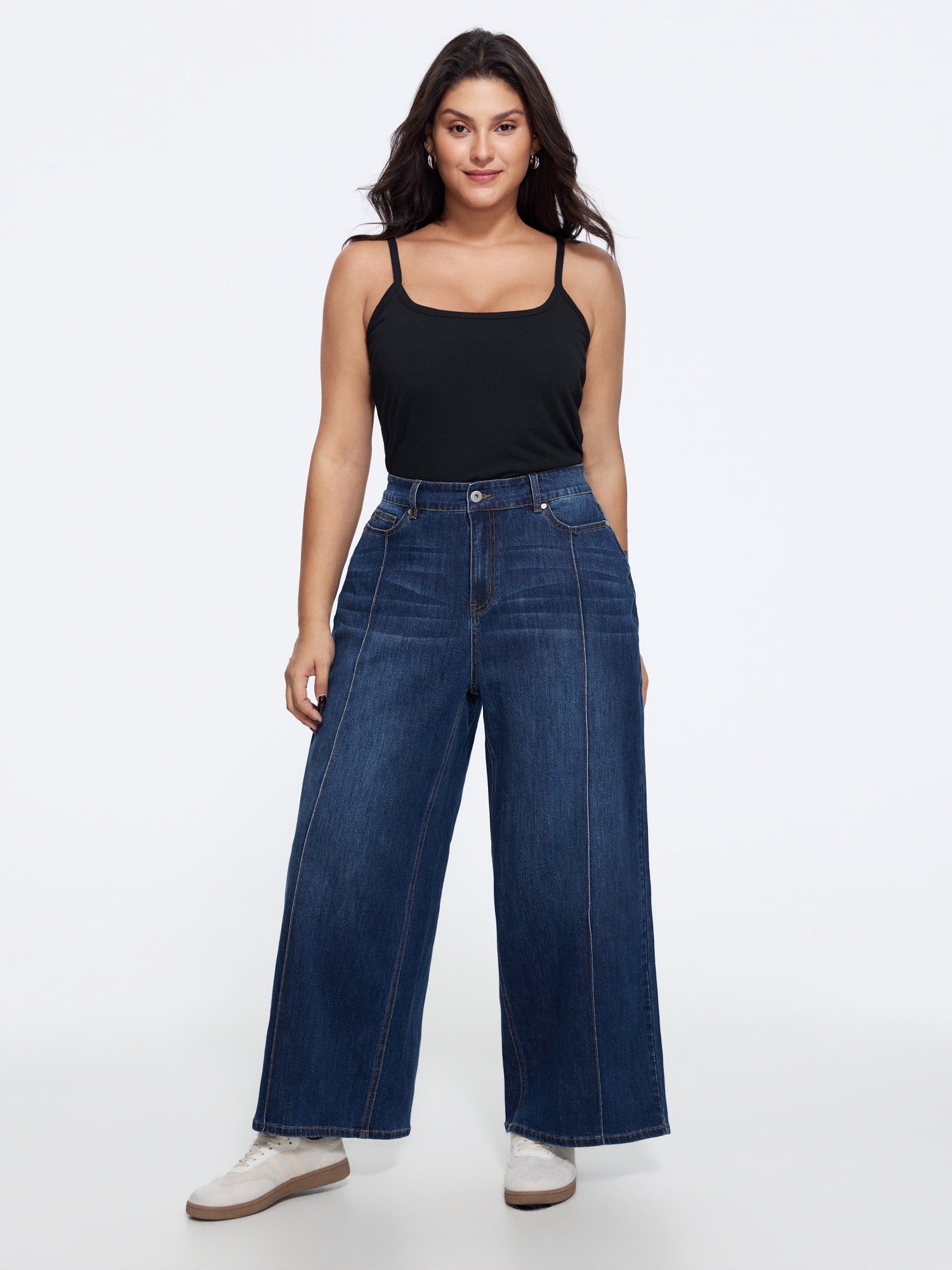 Stretchy Wash Vertical Seam Wide Leg Jeans