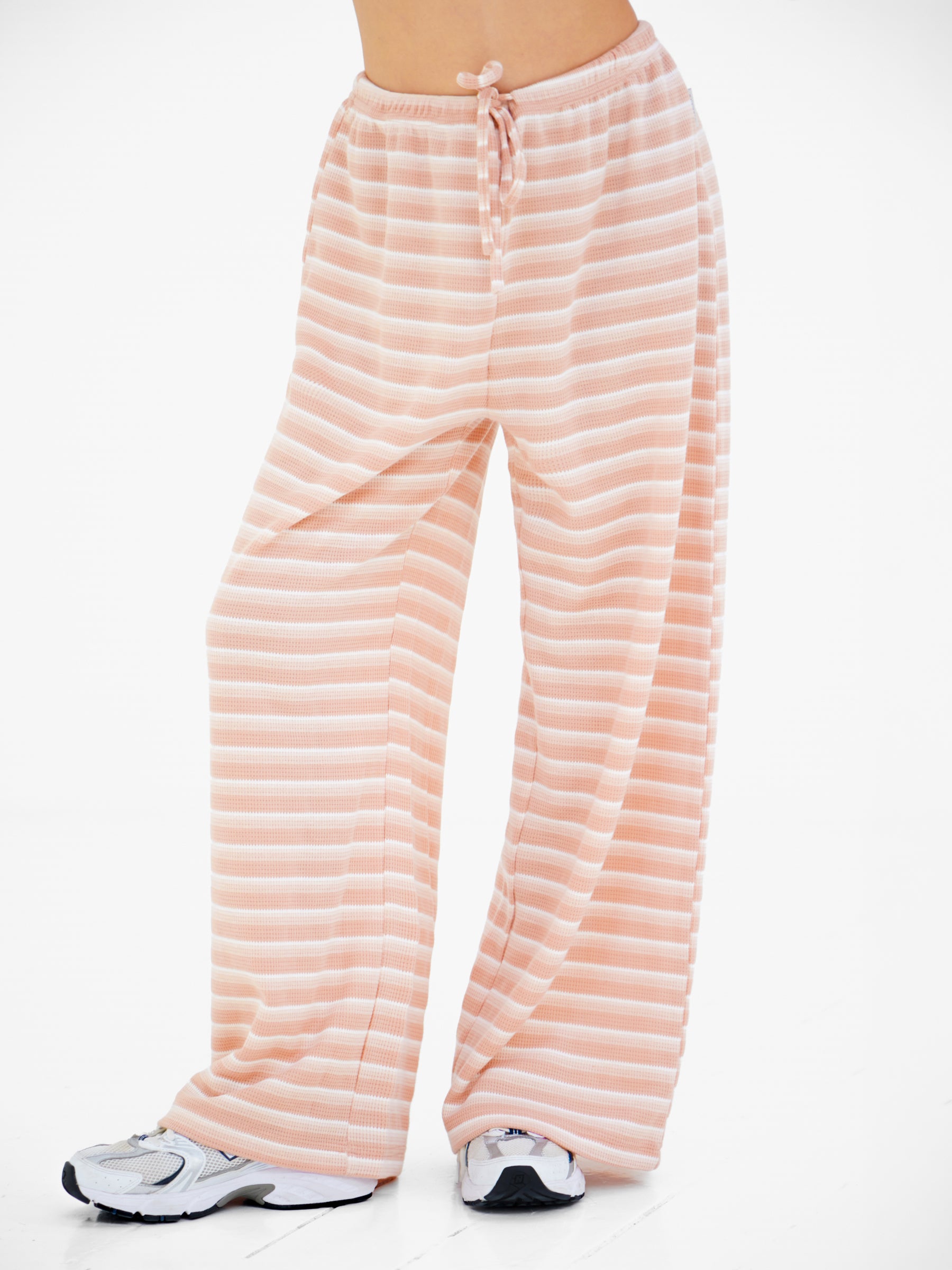 Soft Stripe Waffle Trousers - Peach Stripe