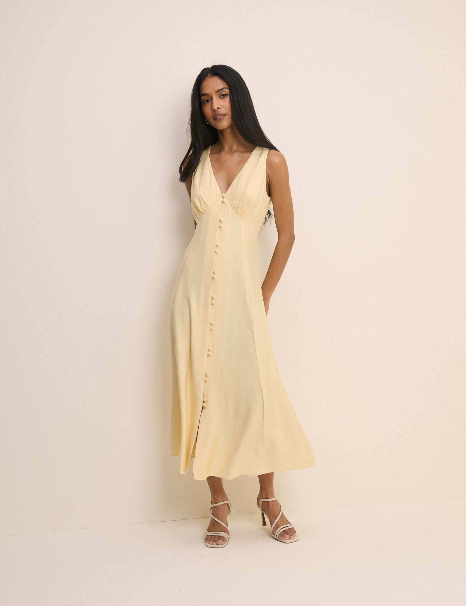 Butter Yellow Heart Jacquard Satin Avery Midi Dress