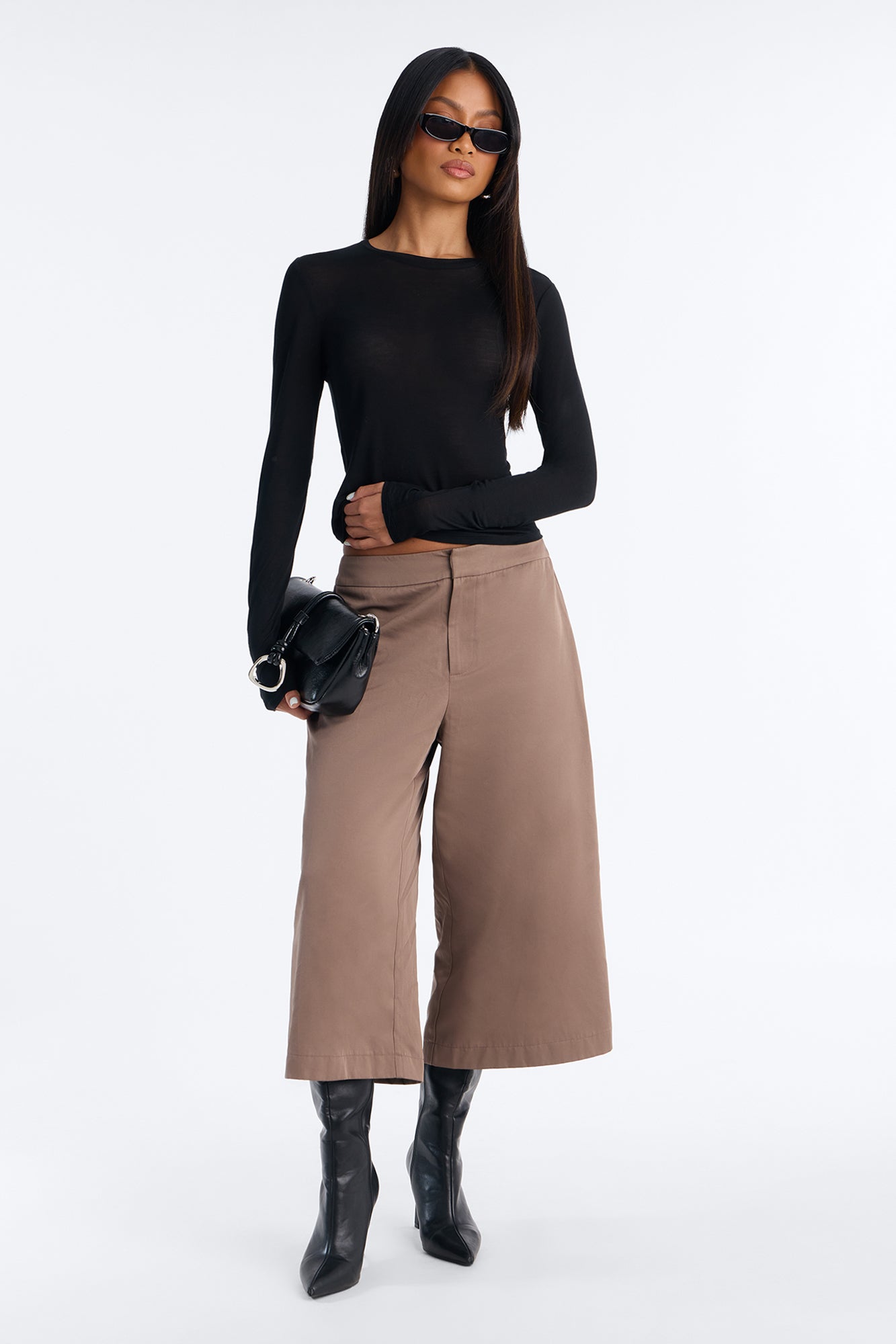 Cheyenne Mid Rise Culotte Pant - Mocha