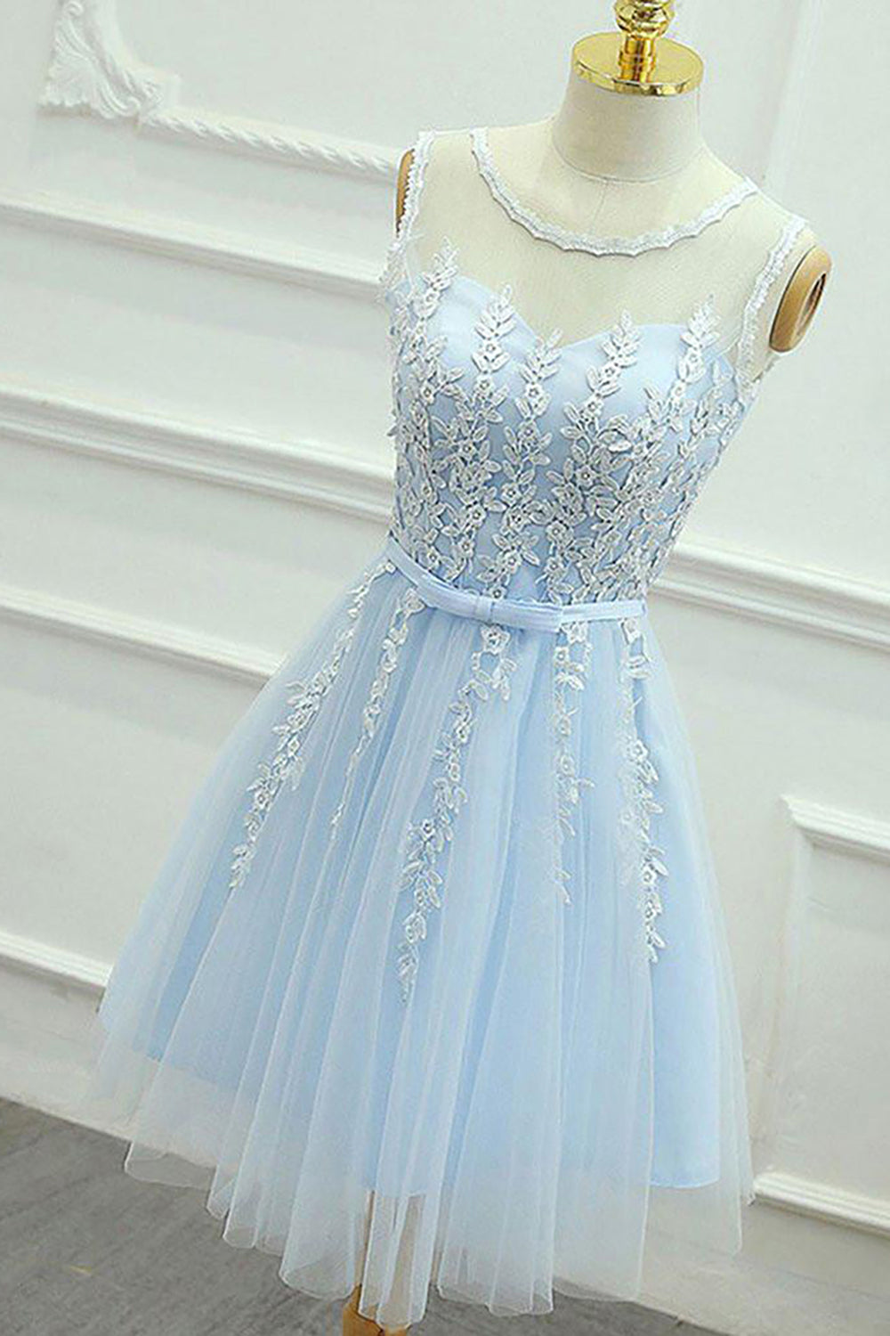 Blue Round Neck A Line Homecoming Dress/Mini Dress
