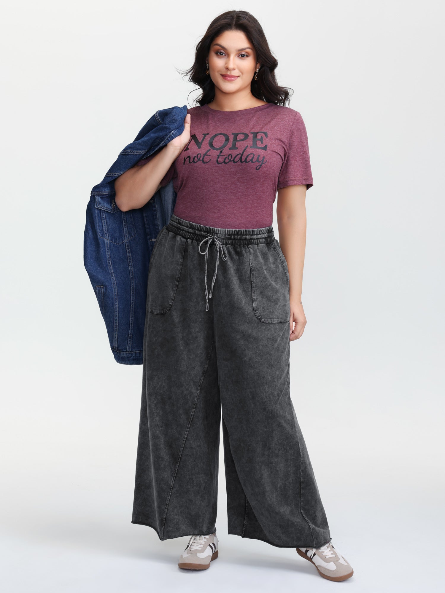 Vintage Washed Drawstring Wide Leg Pants