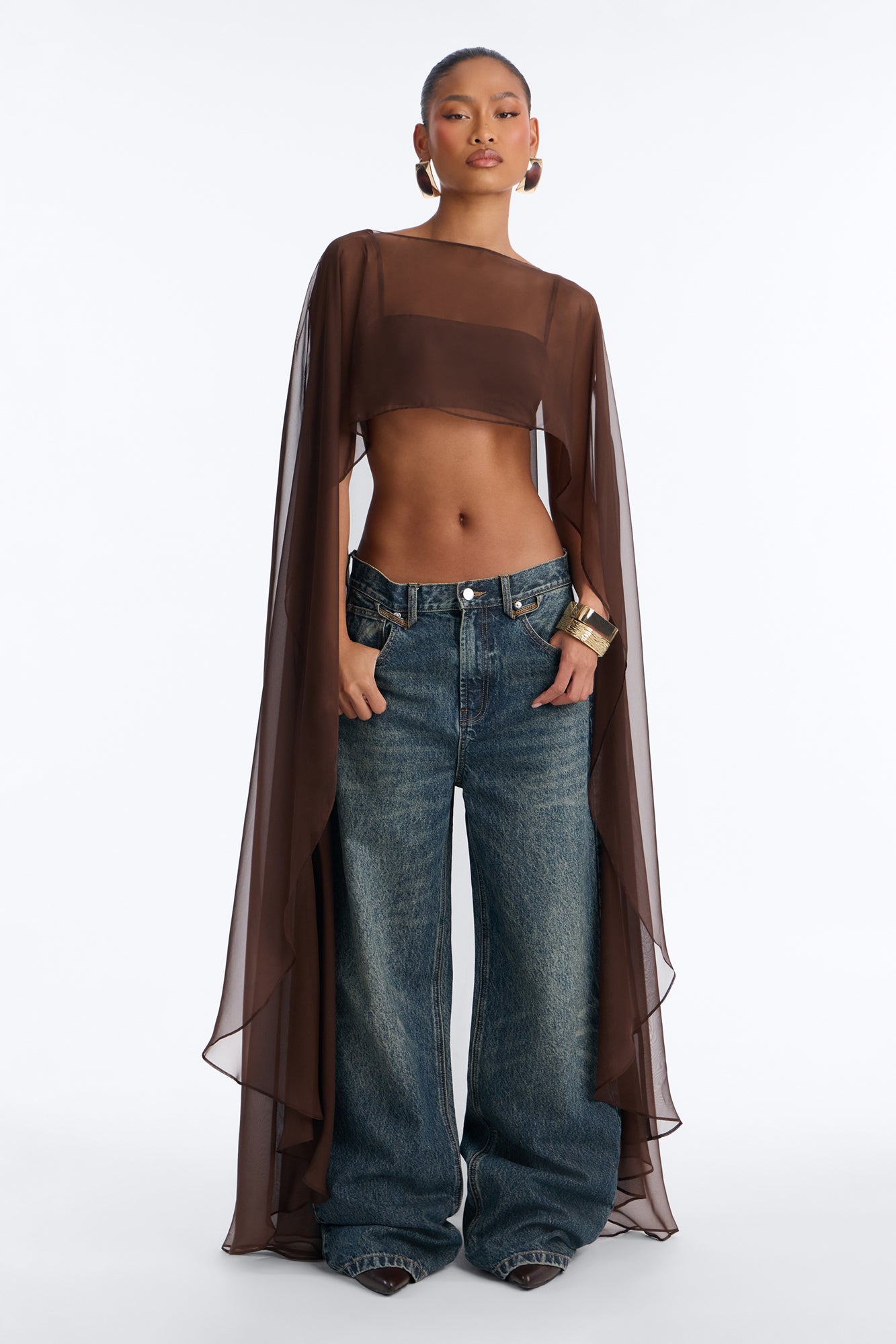 Causing Problems 2 Piece Chiffon Blouse - Chocolate